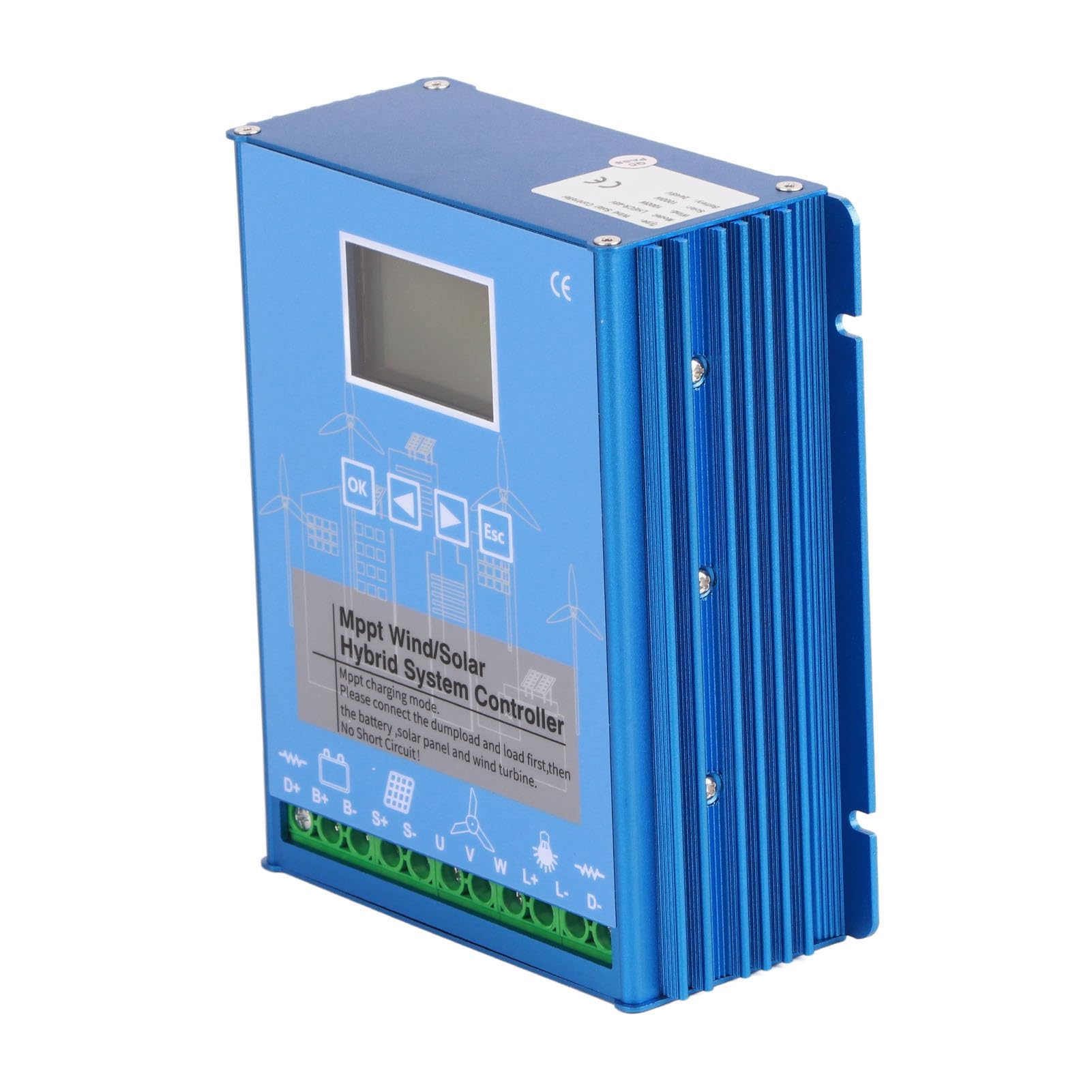 TOPINCN Controlador Híbrido Eólico Solar MPPT, Controlador de Carga de Energía Eficiente para Uso Doméstico, Aleación de Aluminio 24V 48V con Pantalla LCD