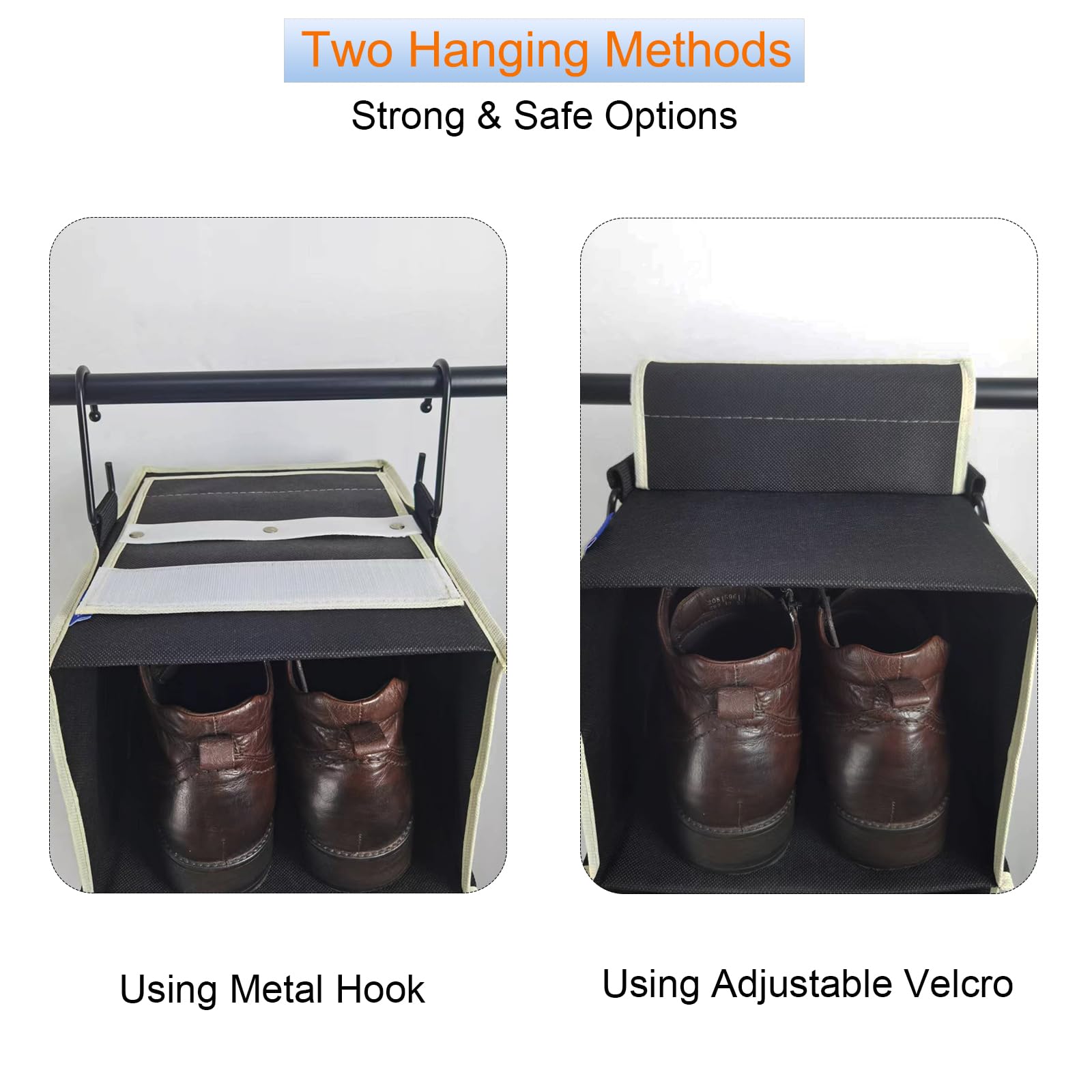 Organizador de zapatos colgante de gran tamaño, 8 estantes, organizador de armario colgante con 8 bolsillos laterales, estantes colgantes más anchos para guardar zapatos, ropa, 9 pulgadas de