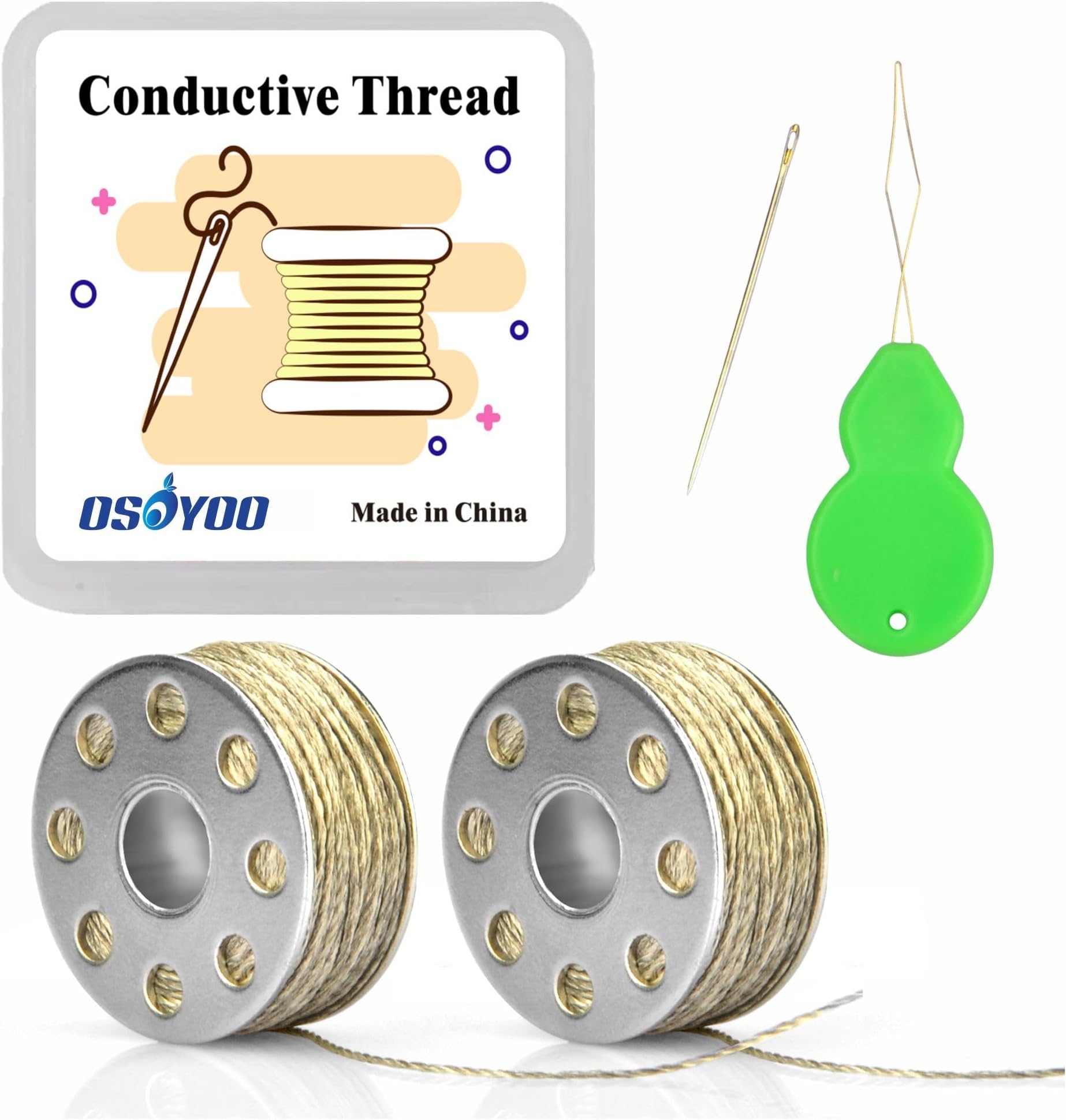 Conductive Thread 2 Bobbins 65ft/20m 30 Ω/m Smooth Sewable for Arduino Lilypad with Needle Threader