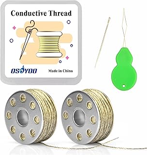 Conductive Thread 2 Bobbins 65ft/20m 60-80 Ω/m 2Ω/ft Smooth Sewable for Arduino Lilypad with Needle Threader