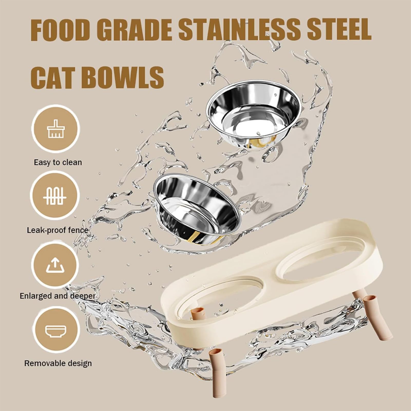 Juego de cuencos de acero inoxidable para mascotas – Cuencos elevados para gatos y perros con soporte antideslizante duradero para agua y alimentos, de mascotas adultas para cachorros, para