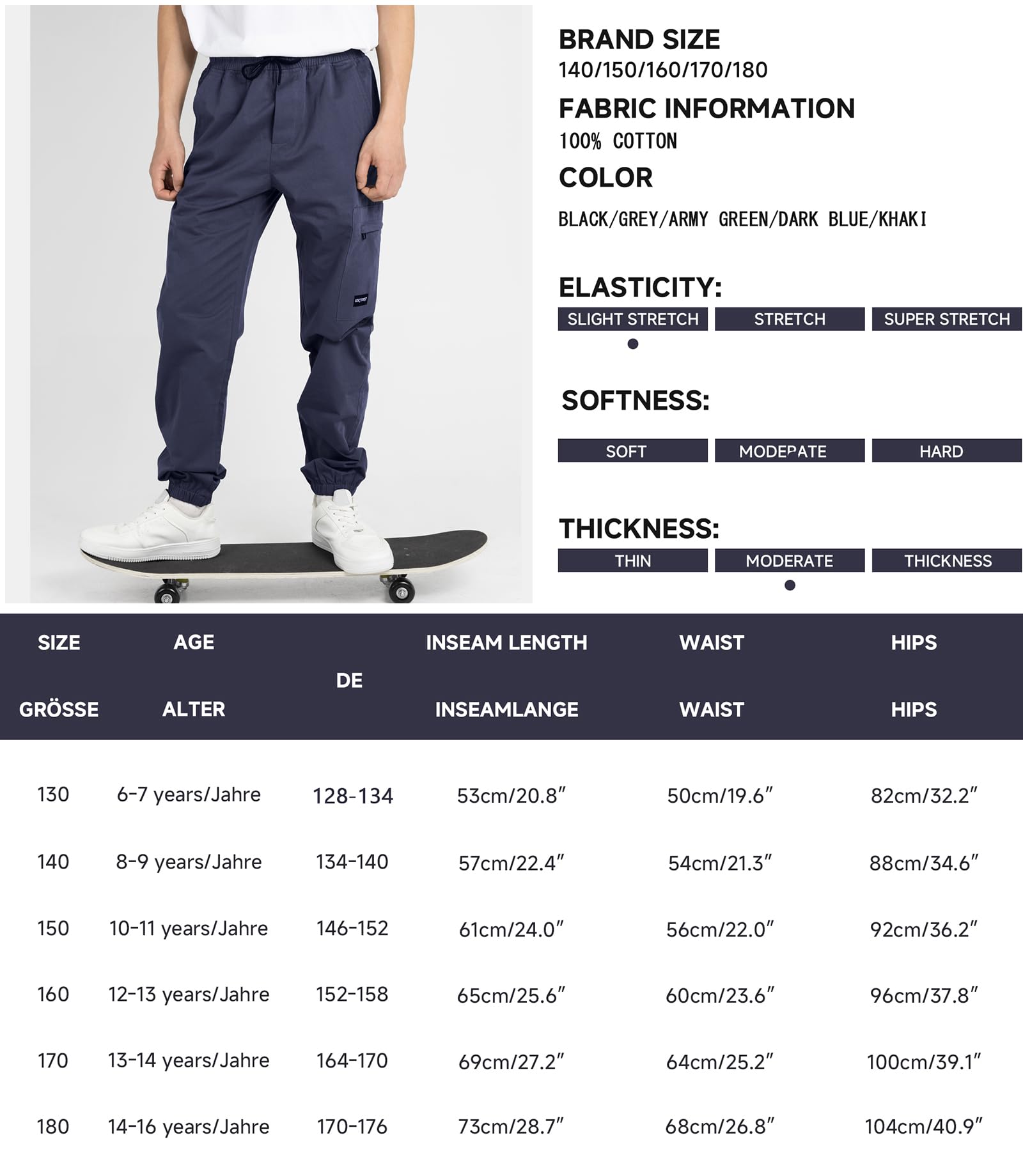 YoungSoul Pantalon Garçon en Coton Pantalon Cargo Jogger Enfant Taille Elastique