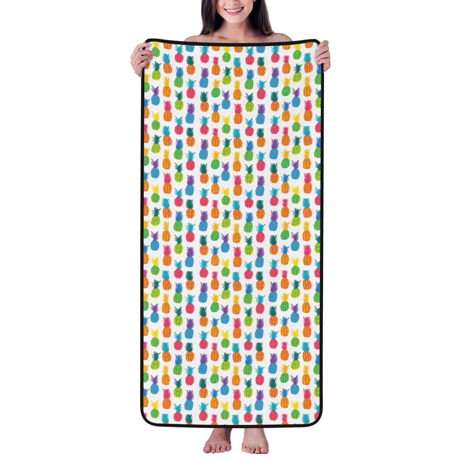 JBJGKHLP Rainbow Pineapple Print Women Men Couples Coral Velvet Bath Towel Ultra-Soft For Home Bathroom Travel