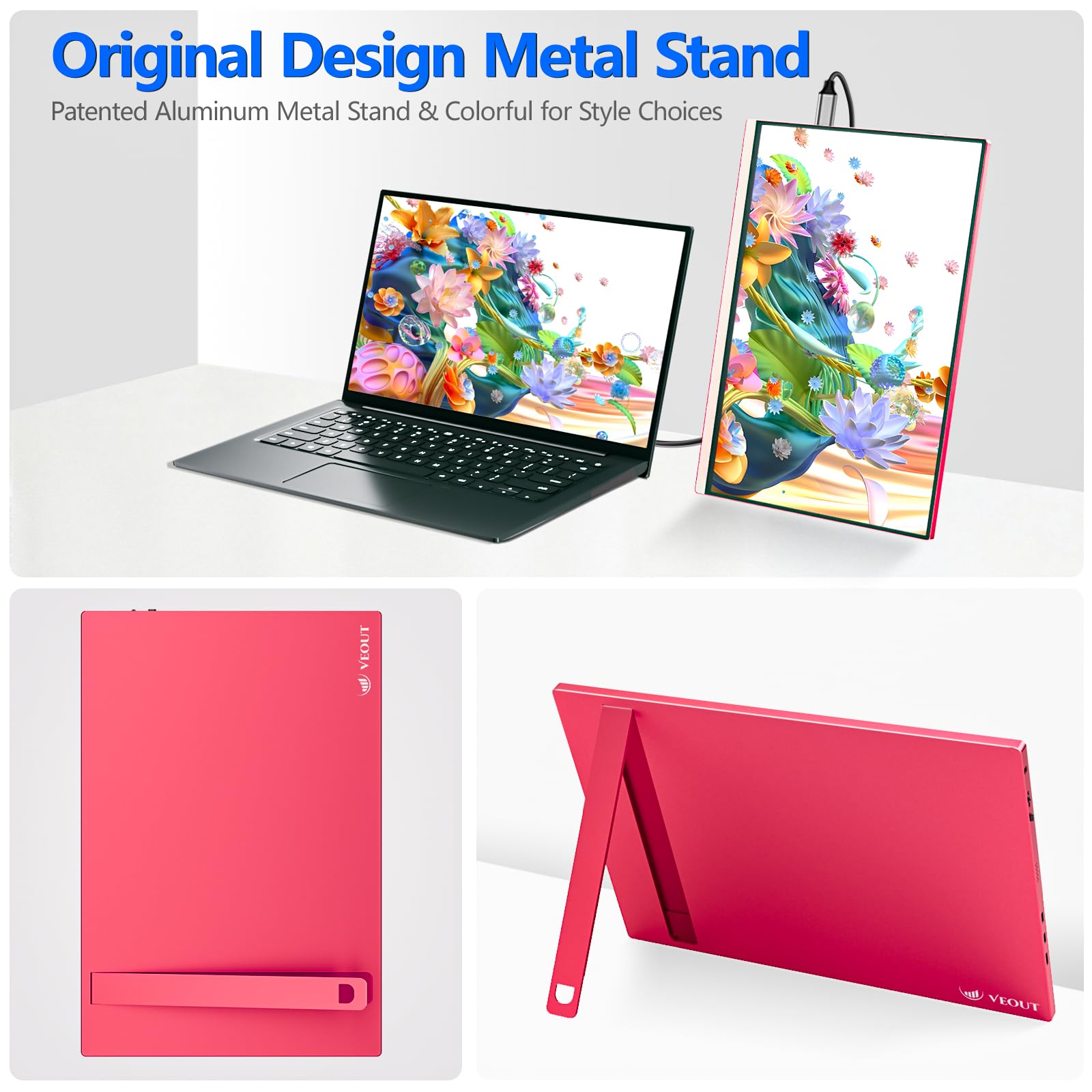 Veout 16Inch Pink Portable Monitor for Laptop, 1920x1200P IPS 16