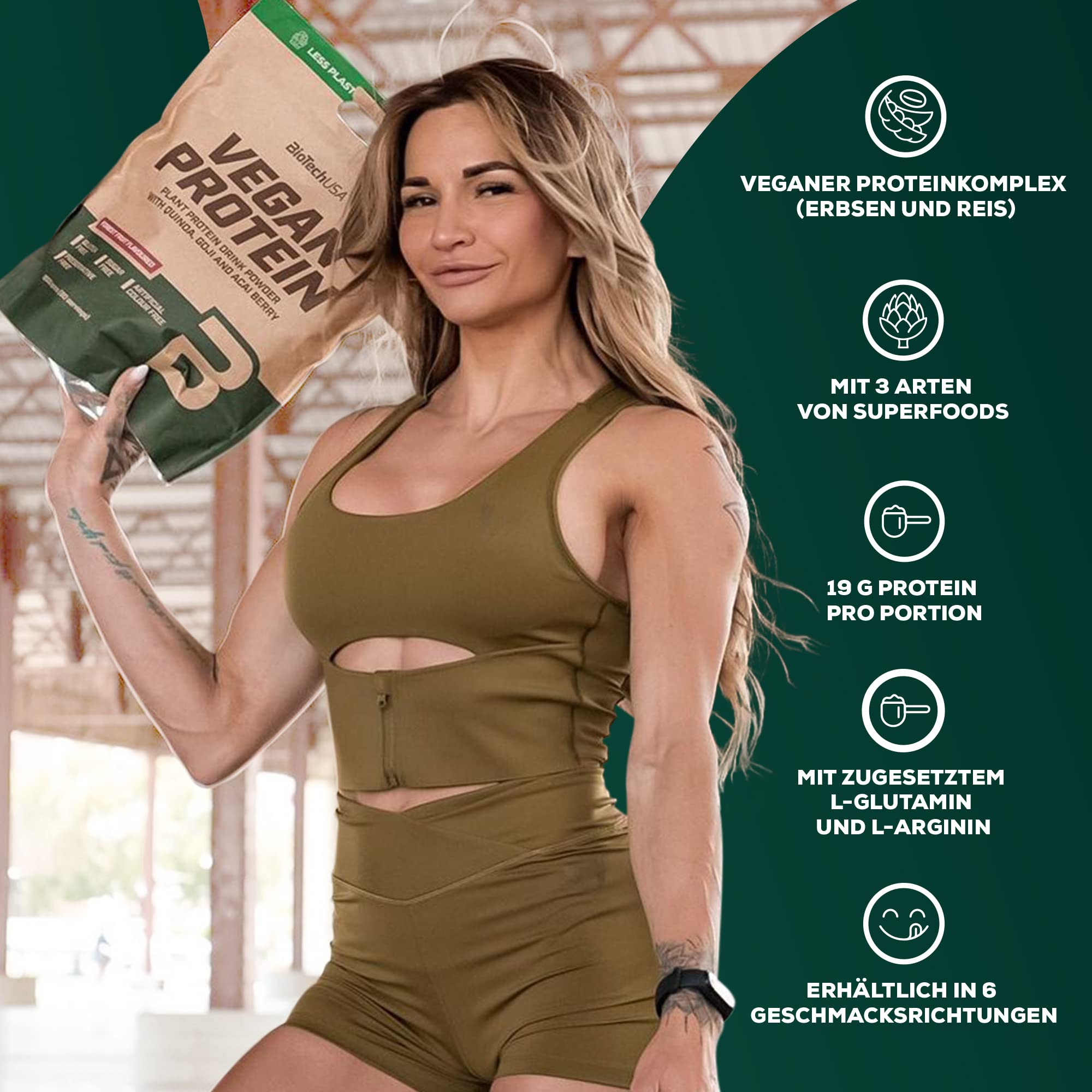 BioTechUSA Vegan Protein | pflanzliches Eiweiß aus Erbse & Reis | Mit Aminosäuren & Vitamin B12 | Mit 5 verschiedenen Superfoods | Vegan, Laktosefrei, Glutenfrei | 500 g, Haselnuss