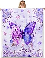 Vista 31 de Colorful Butterfly Fleece Flannel Blanket,Rustic Tree Butterflies Bed Sofa Couch Blanket,50"x60",Retro Blue Tie Dye Fuzzy Soft Fleece Throw Blankets