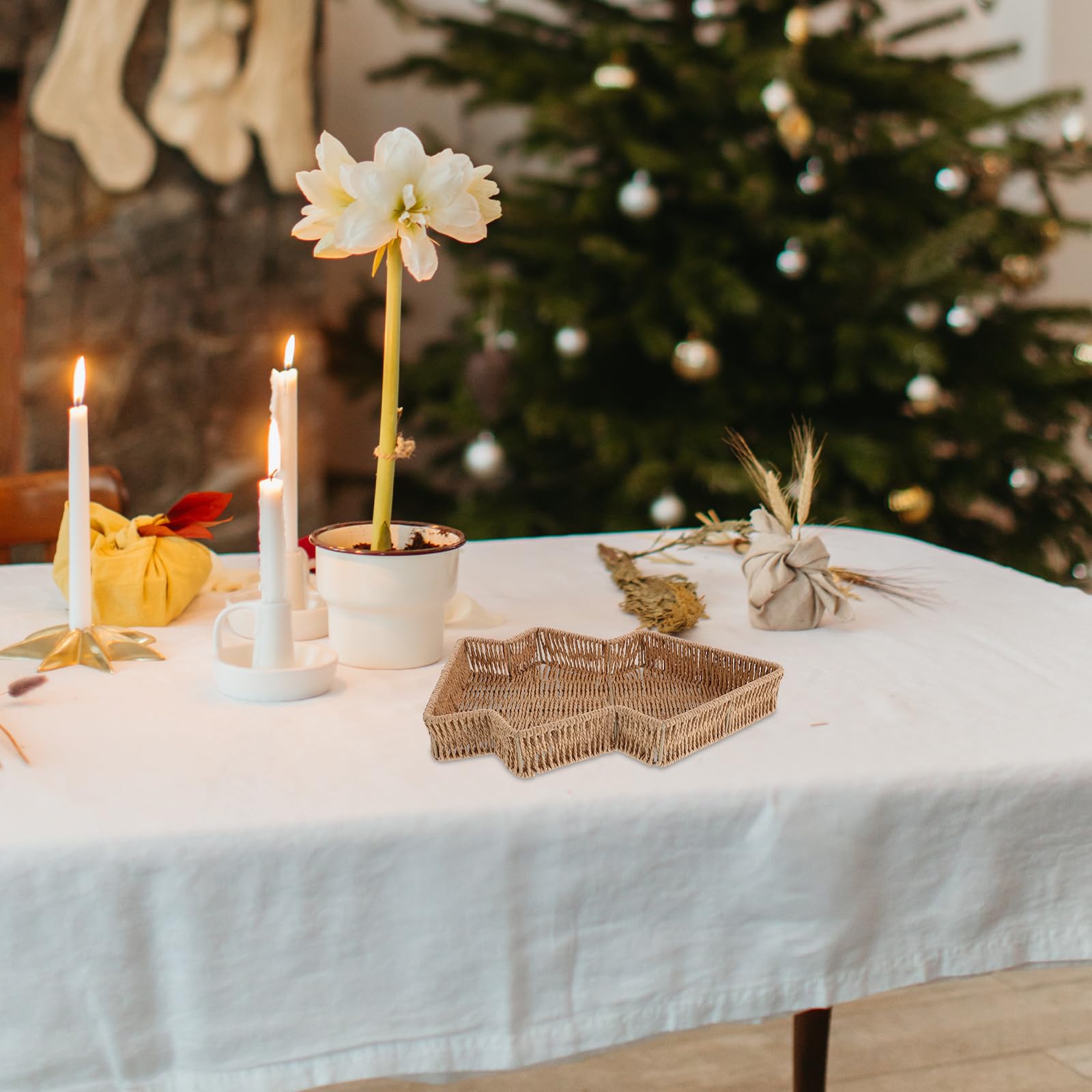 ABOOFAN 2 Piezas Cesta de Mimbre Estilo Rústico Ligera y Fácil de Manejar Forma de Árbol de Navidad Adecuado para Desayunos Informales y Ocasiones Festivas
