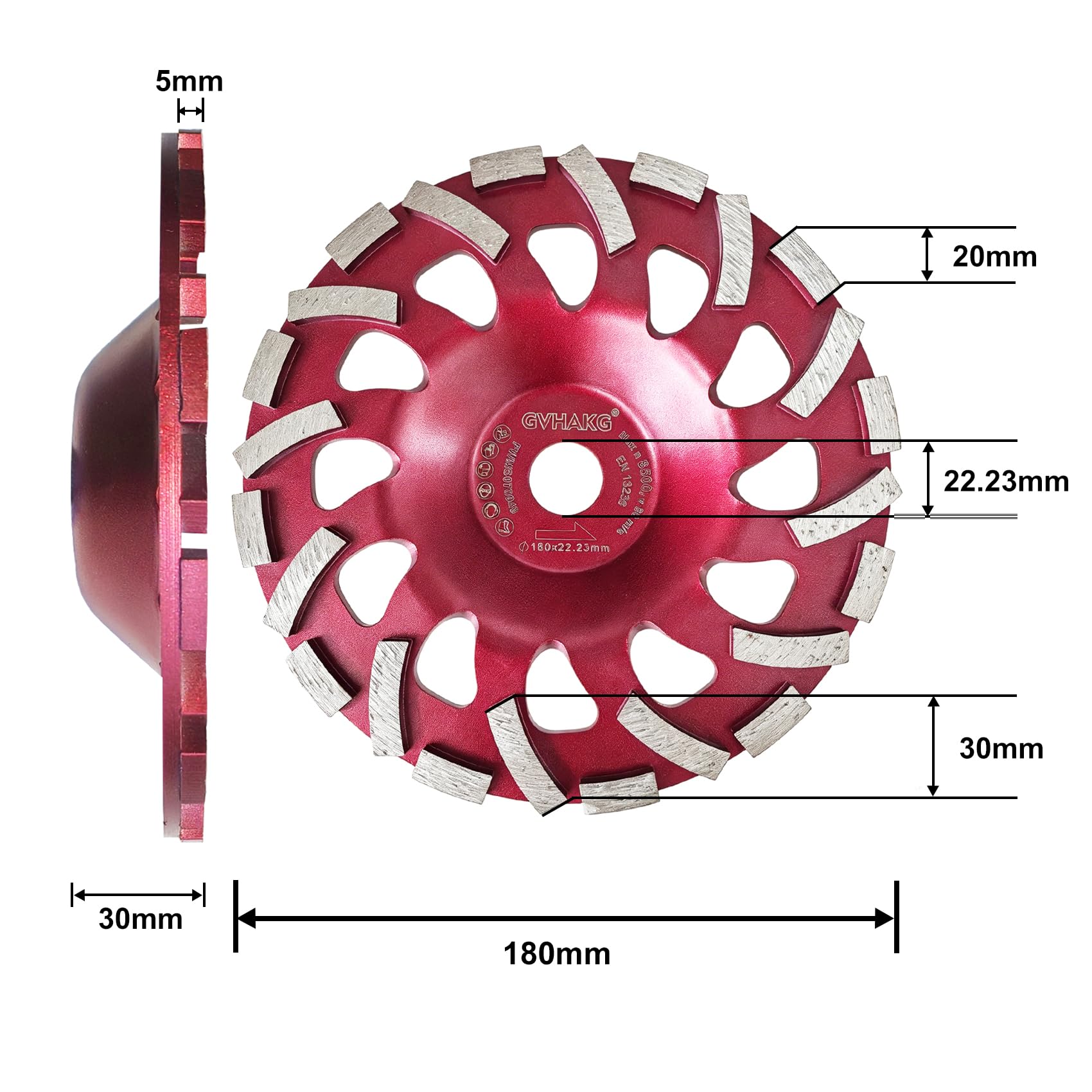 Disco abrasivo diamantato, 180 mm x 22,23 mm, smerigliatrice a tazza Extra Speed | Disco abrasivo diamantato per calcestruzzo, pietra, pietra naturale, piastrelle, granito, muratura