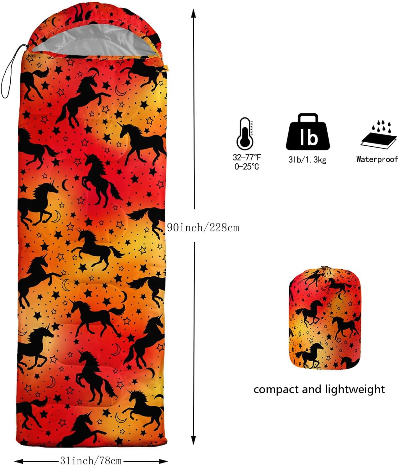 Kids Sleeping Bag for Boys Girls,Cartoon Dinosaur Print-Lightweight Warm Portable Outdoor Indoor-Waterproof Cold Weather Resistant Sleeping Bag for Camping Hiking