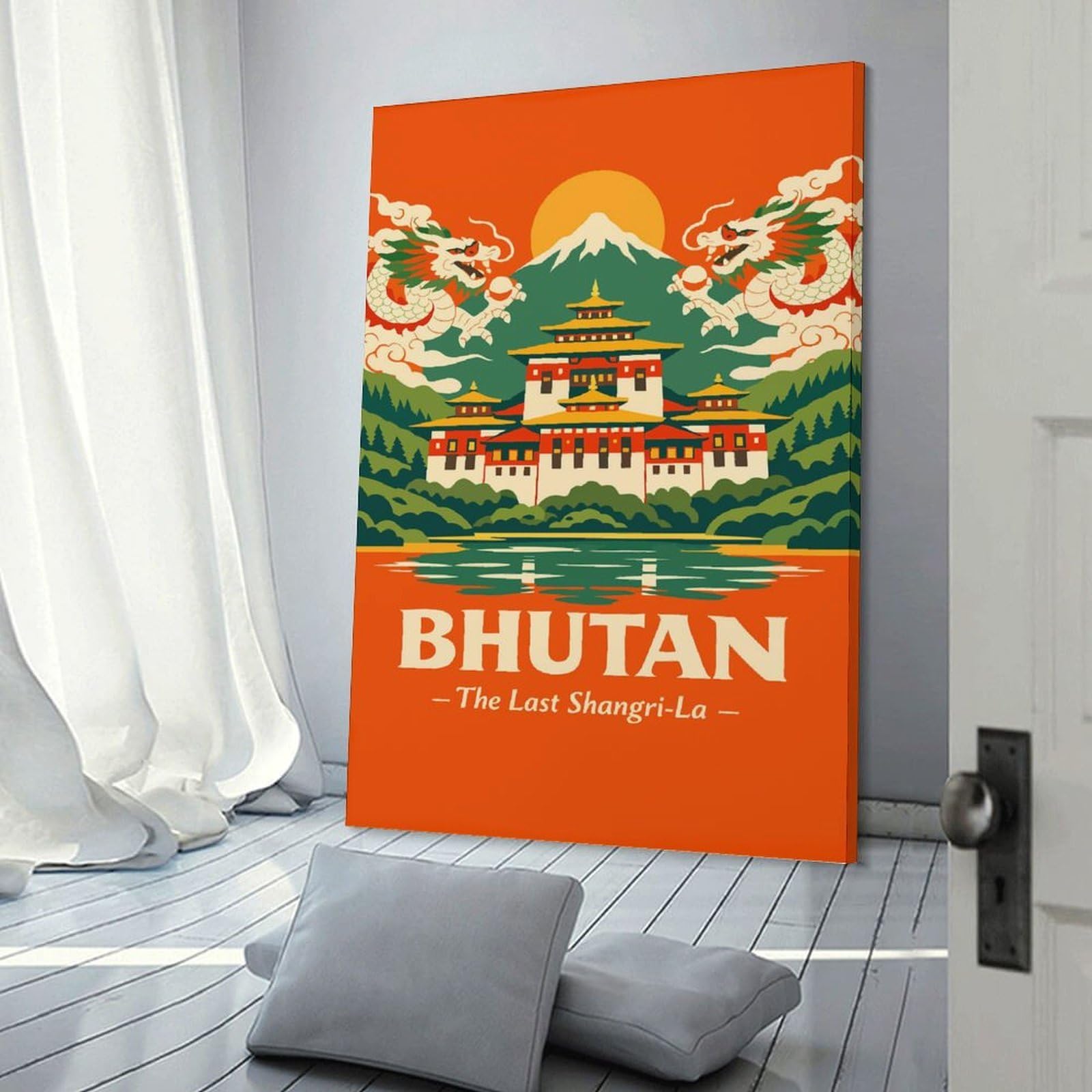 Junmoney Bhutan Travel Canvas Wall Decor 24x36inch(60x90cm), for Entrance Walls, Hall Decor Or Foyers, Wall Decor to Refresh Empty Corners
