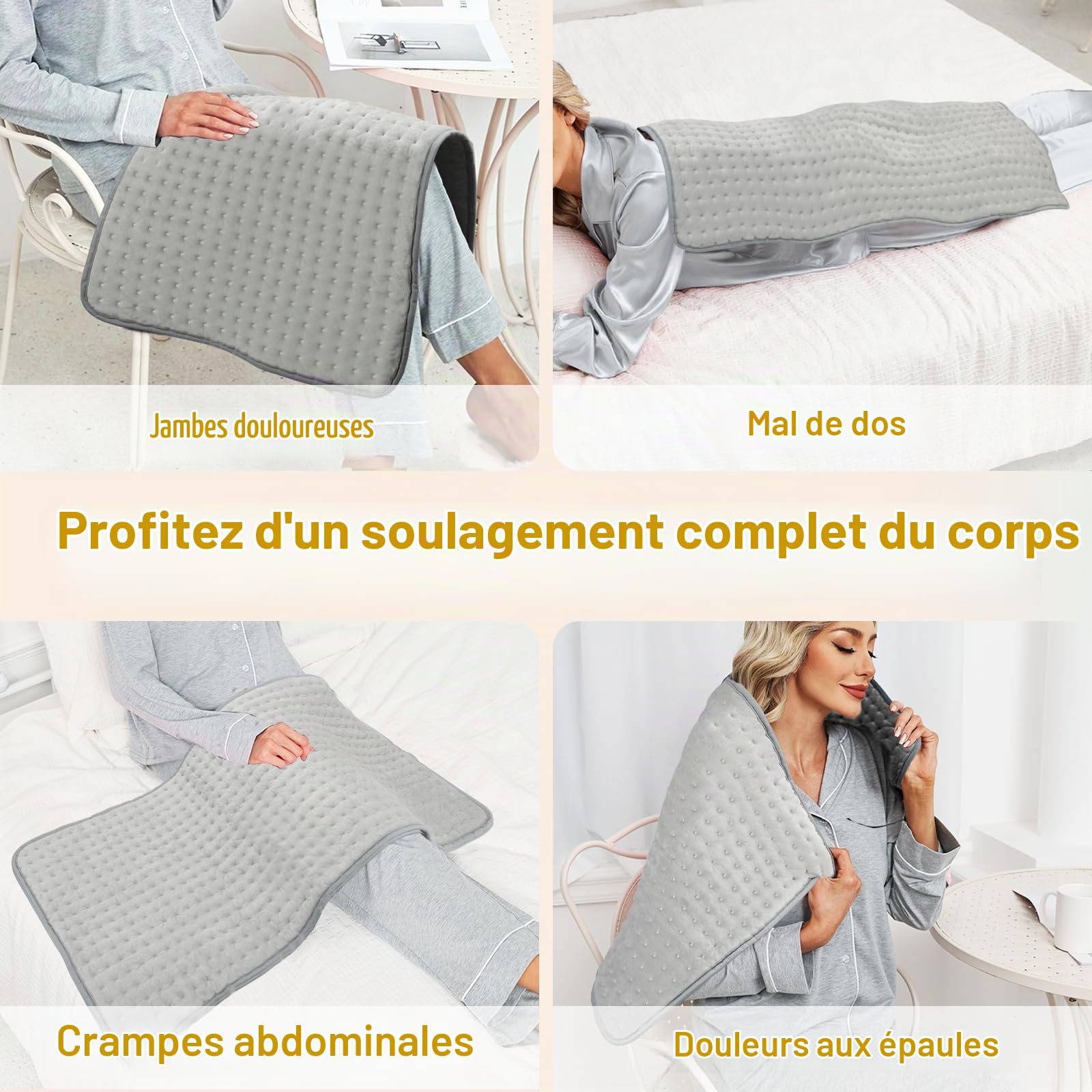 50 x 100 cm, Coussin Chauffante, Tapis Chauffant avec 3 fonctions de minuterie et 10 réglages de température pour le dos, la nuque, les épaules et le ventre, cadeau pour papa et maman
