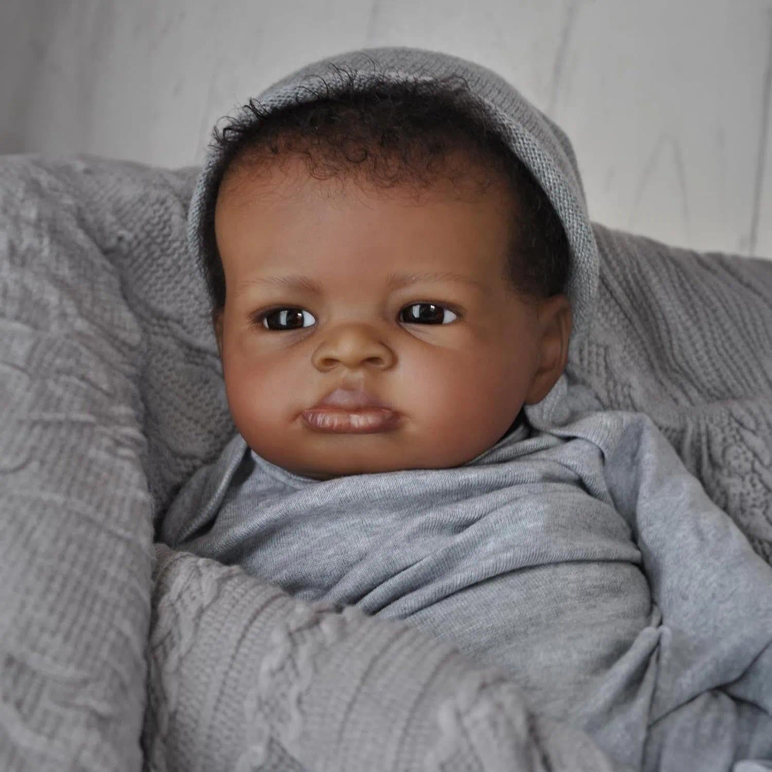 Zero pam Reborn Baby Puppe Schwarze, 50CM Reborn Baby Lebensecht Jungen, Realistische Babypuppen Weichen Körper Anatomisch Korrekt, Reborns Babypuppen Wie Echt Babies Für Kinder 3+