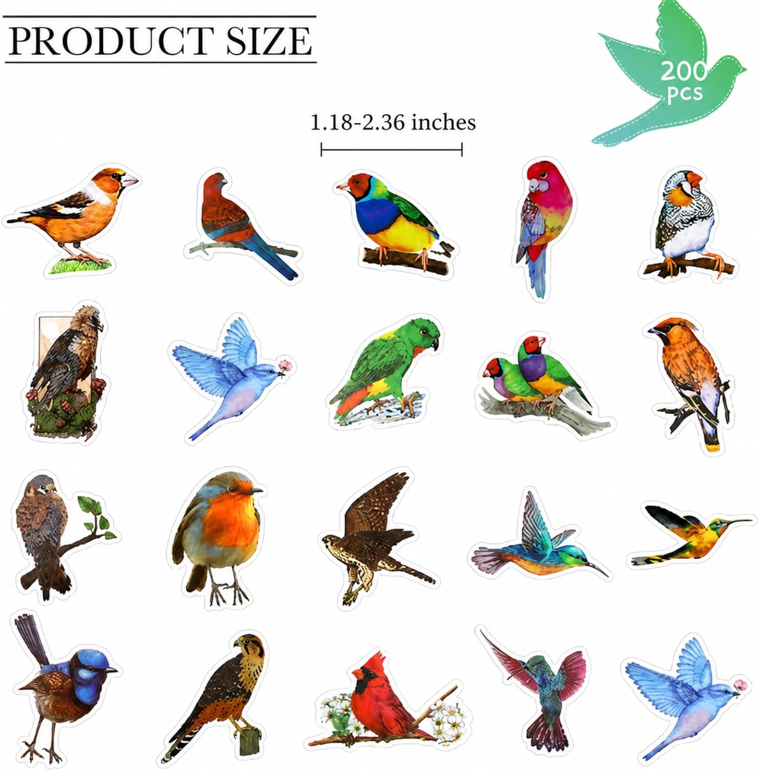 200 Pcs Birds Stickers Vinyls Waterproof Animal Cartoon Bird Decal for Kids Teen Christmas School Classroom Gifts Water Bottles Laptop Luggage Phone Skateboard Refrigerators Computer Supplies image 3