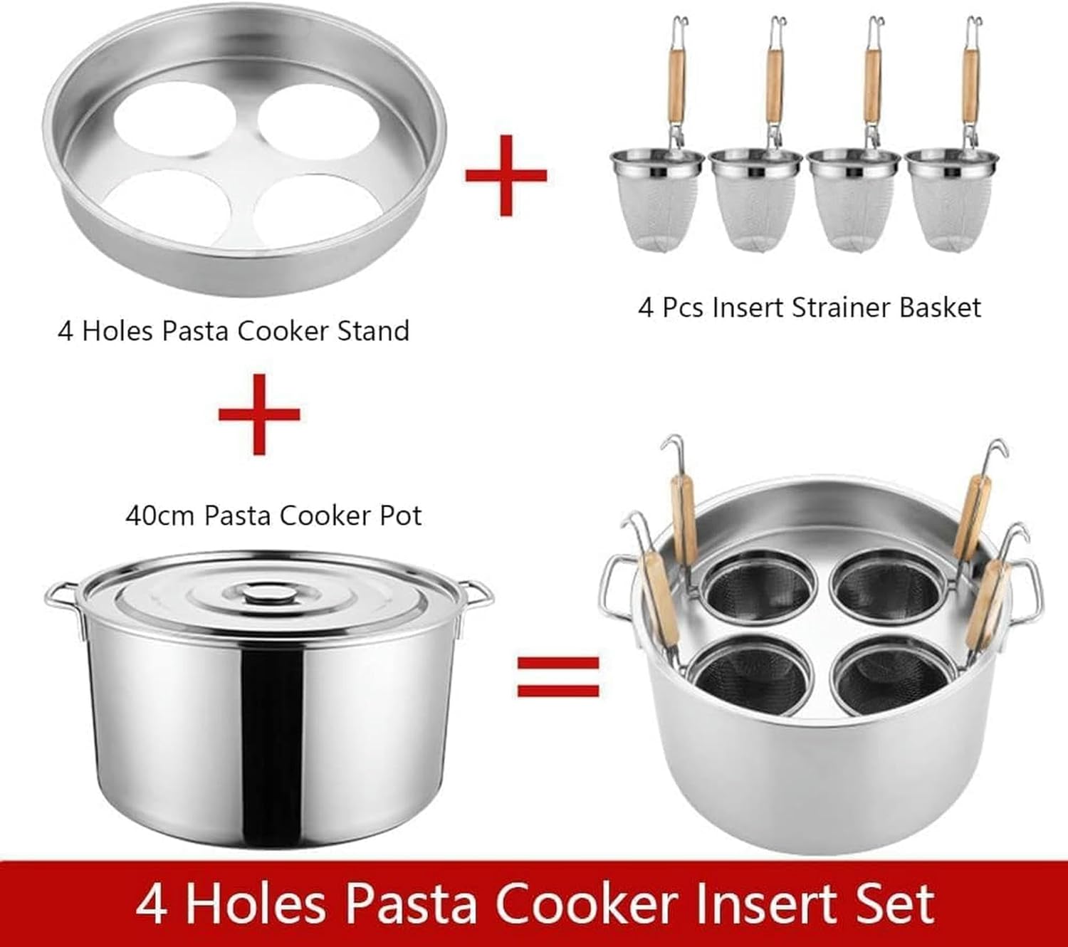 Pasta Pots 4 Holes Multipots Stainless Steel Pasta Cooker Insert Set With 4 Insert Strainer Basket And Lid, Stock Pot For Home Kitchen Restaurant Cooking Tool