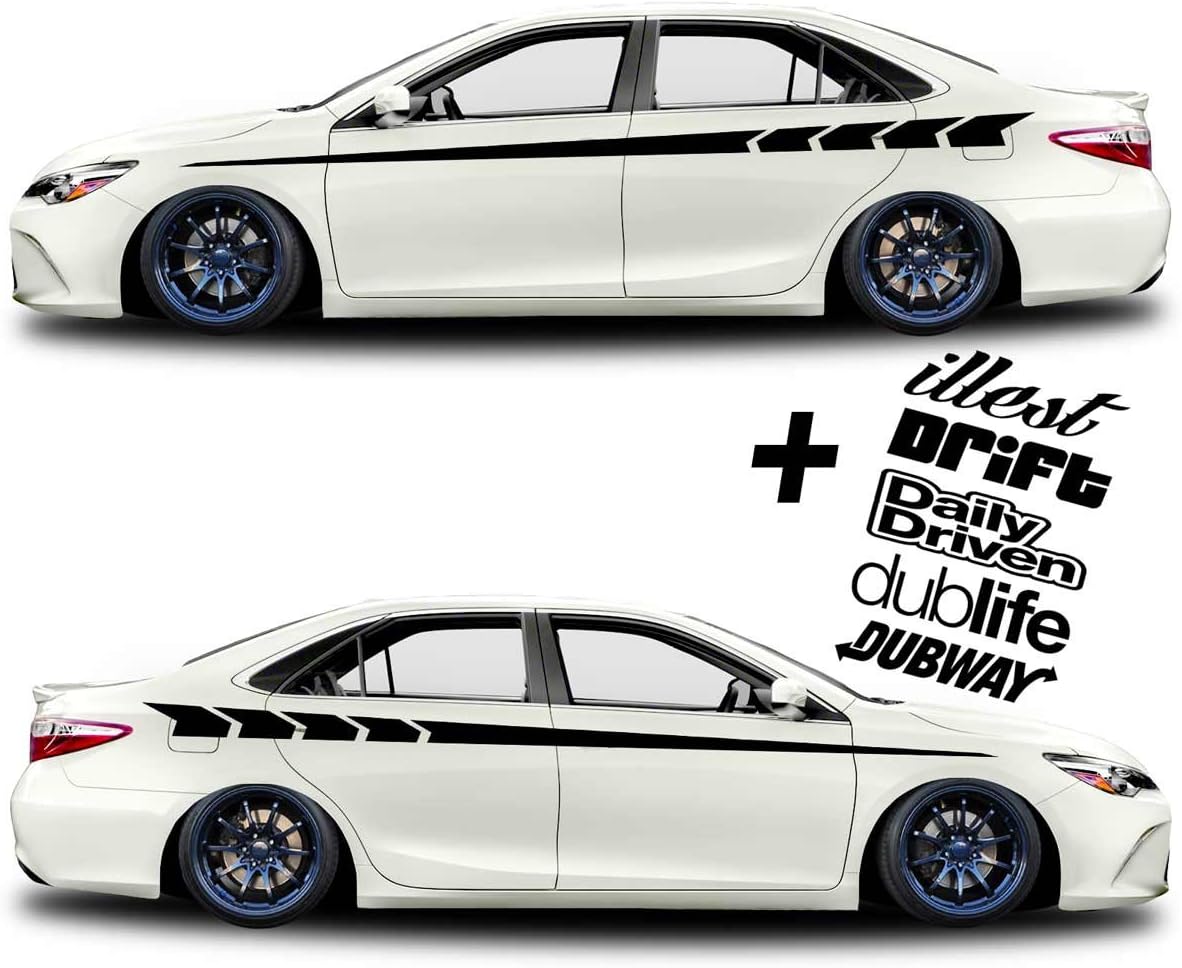 Vinyl Body Side Graphics Tribal Flag Stripes car Truck Sticker Decal Universal 232 + Decals Illest, Drift, Daily Driven, Dub Life, Dub Way (Black)