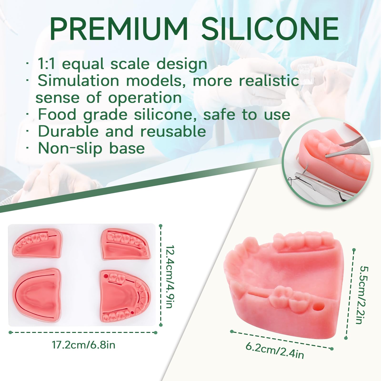 Dental Suture Practice Kit - Suture Training Kit for Gum Cutting & Gingival Suturing, Oral Suture Practice Kit for Students, 4 Silicone Suture Pads Modules