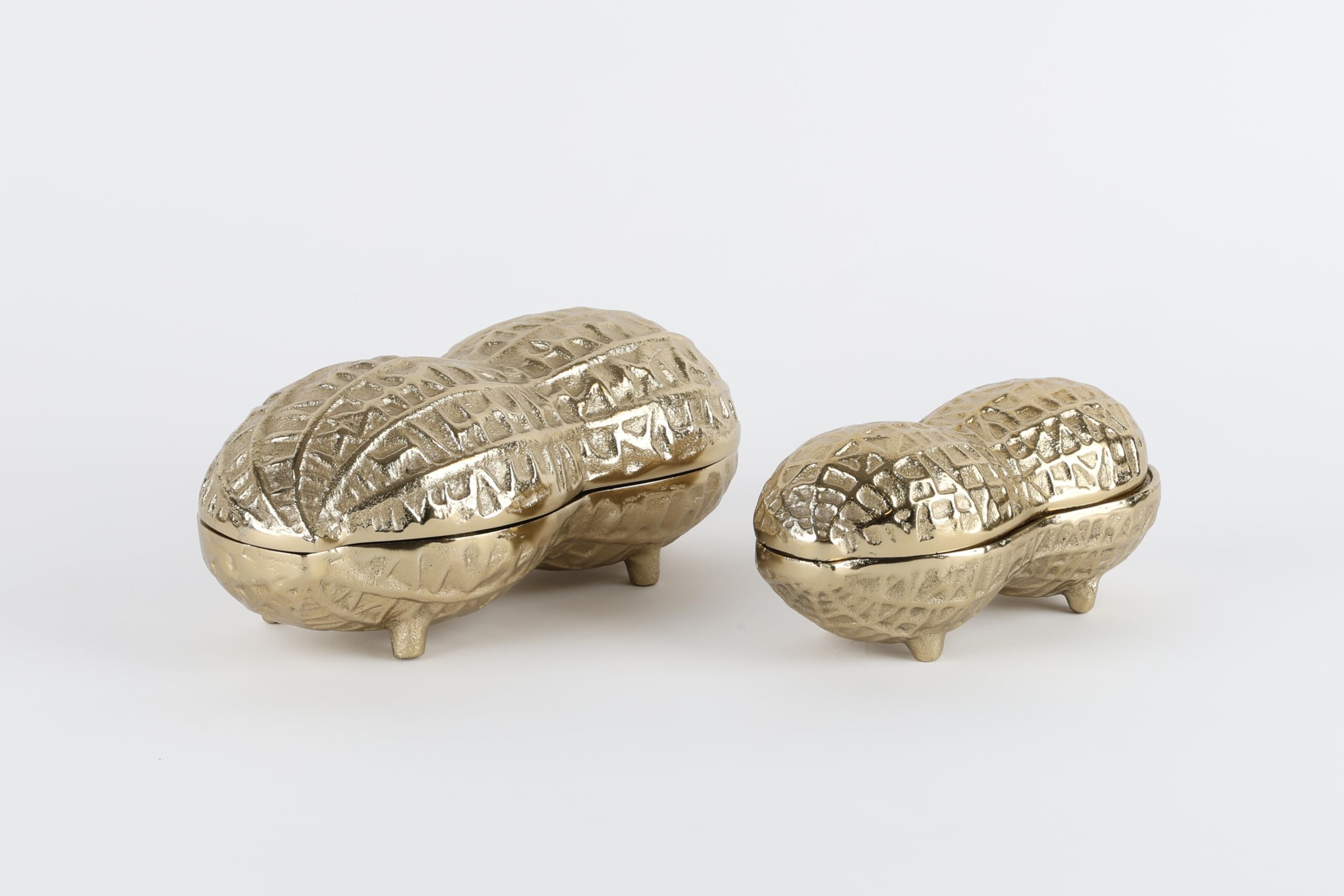 Metal Snack Serving Tray with Lid - Peanut Shaped Dry Fruit Container Box, Nut and Candy Storage Organizer for Kitchen, Storage Organizer for Dried Fruits, Almonds - Perfect for Diwali Gift Set of 2