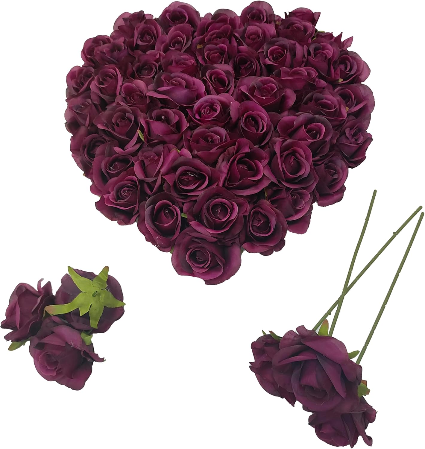 Artificial Satin Rose Flower Heads,42 Pcs Silk Rose Heads with Stems,3.5'' Rose Artificial Flowers Bulk,Artificial Rose Flower Heads for DIY Crafts Bouquet (42, Burgundy)