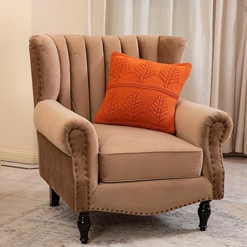 Miniatura 6 de Amélie Home Fundas de almohada decorativas de otoño con patrón de hojas, funda de cojín cálida de punto para sofá, cama, 18 x 18 pulgadas, hojas de