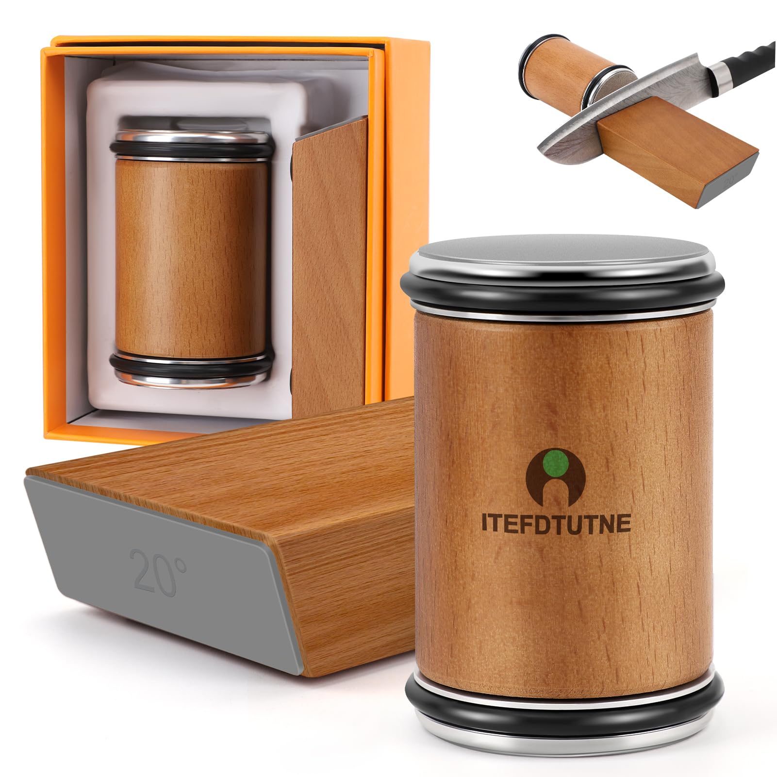 Rolling Knife Sharpener Tool, Knife Sharpening with Industry Diamonds Disc for Steel of Any Hardness, Straight Edge Knife Sharpener, Knife Sharpener Kit of 15° and 20° Magnetic Angle