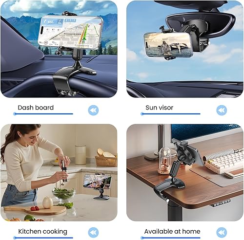 Miniatura 6 de Soporte para teléfono de automóvil, soporte de teléfono para salpicadero, rotación de 360 grados, diseño de clip multifuncional, soporte universal