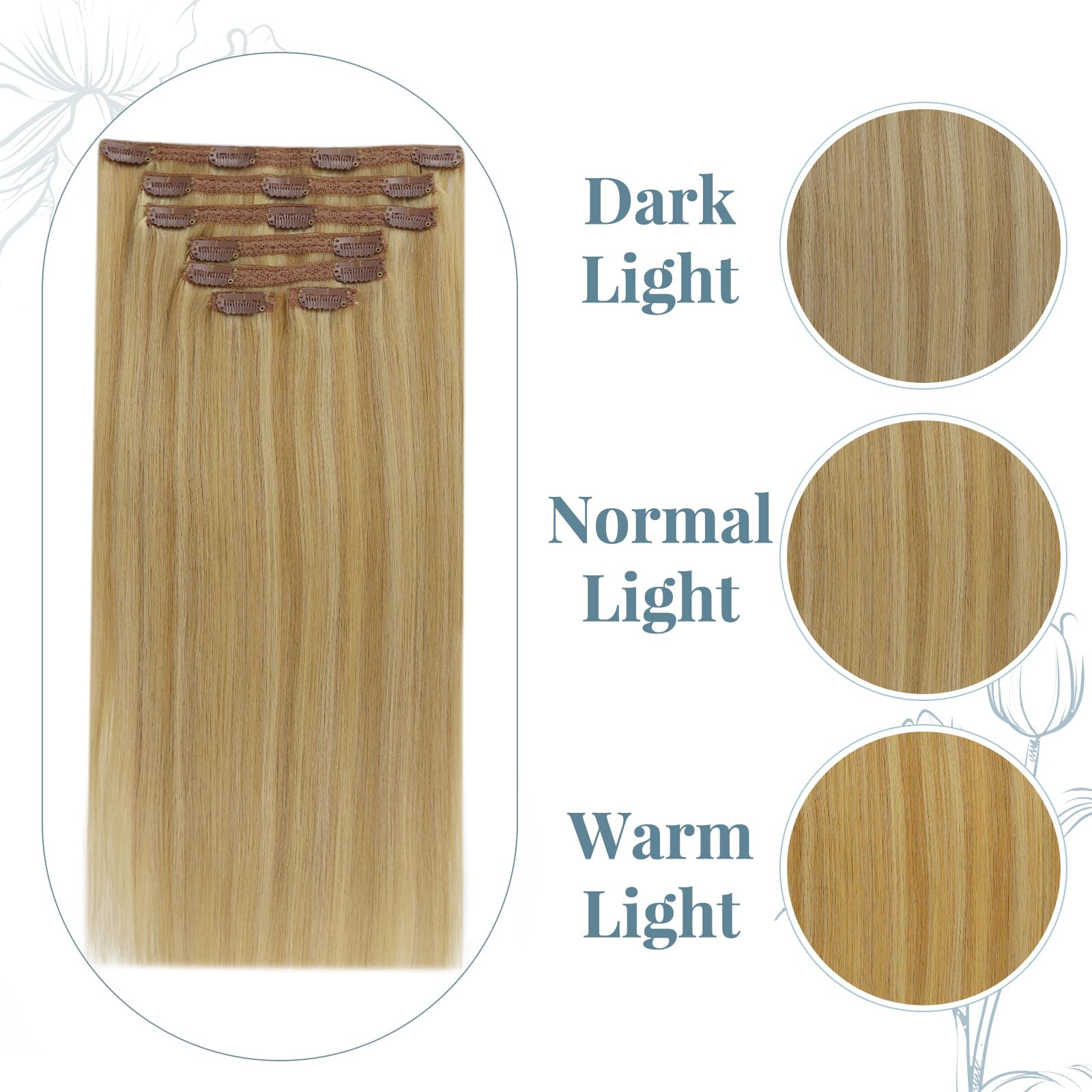 RUNATURE Clip in Hair Extensions Real Human Hair 16 Inch Blonde Hair Extensions Clip in Human Hair 120g 7pcs Full Head Straight Highlight Golden Blonde Remy Hair Double Weft #16/24 - Image 3