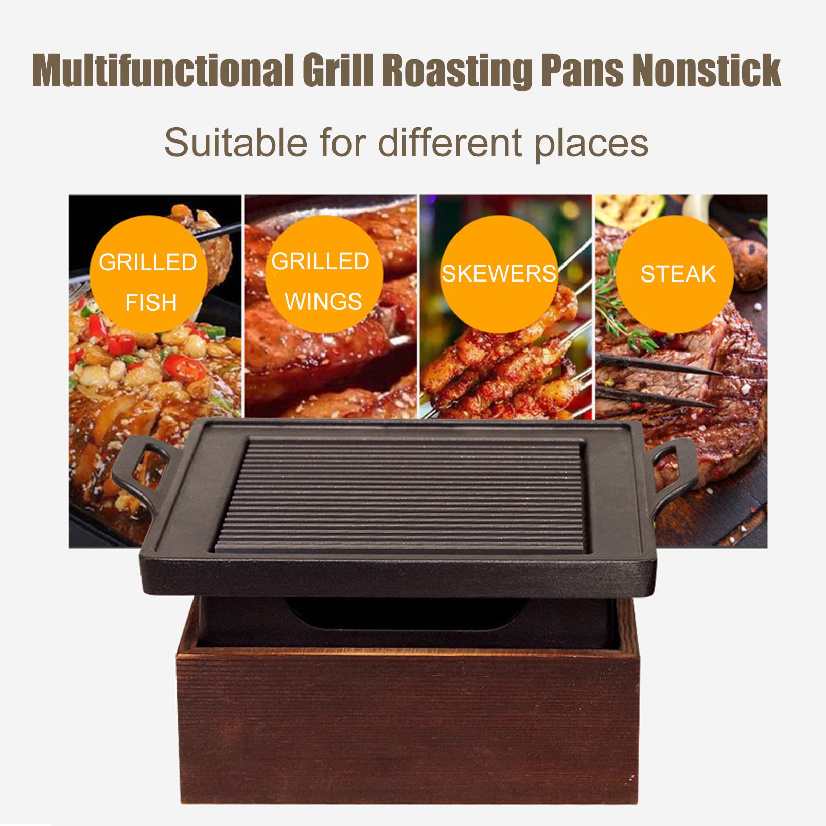 Barbecue Portatile Griglia da Tavolo Stufa Ad Alcool, Hotel Stile Giapponese Barbecue Piastra Griglia A Carbone, Tavolo da Pranzo Hibachi Grill con Base in Legno, per Giardino da Campeggio al Copert