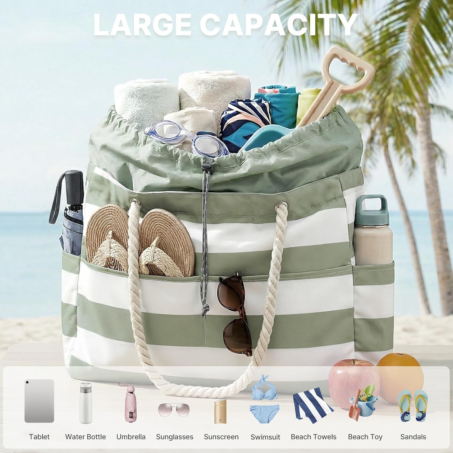 G4Free Canvas Beach Bag Waterproof Sandproof Large Beach Tote Bags for Women Pool Swim Travel Grocery