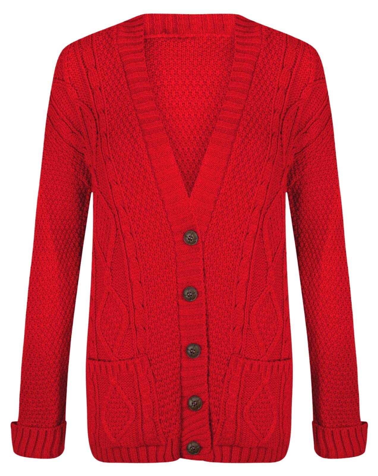 Hamishkane Women's Red Hamishkane® Winter Chunky Cardigans For Uk, Warm Long Sleeve Jumpers, V-Neck Long Cardigan With Buttons Casual And Daily Knitwear Cardigans