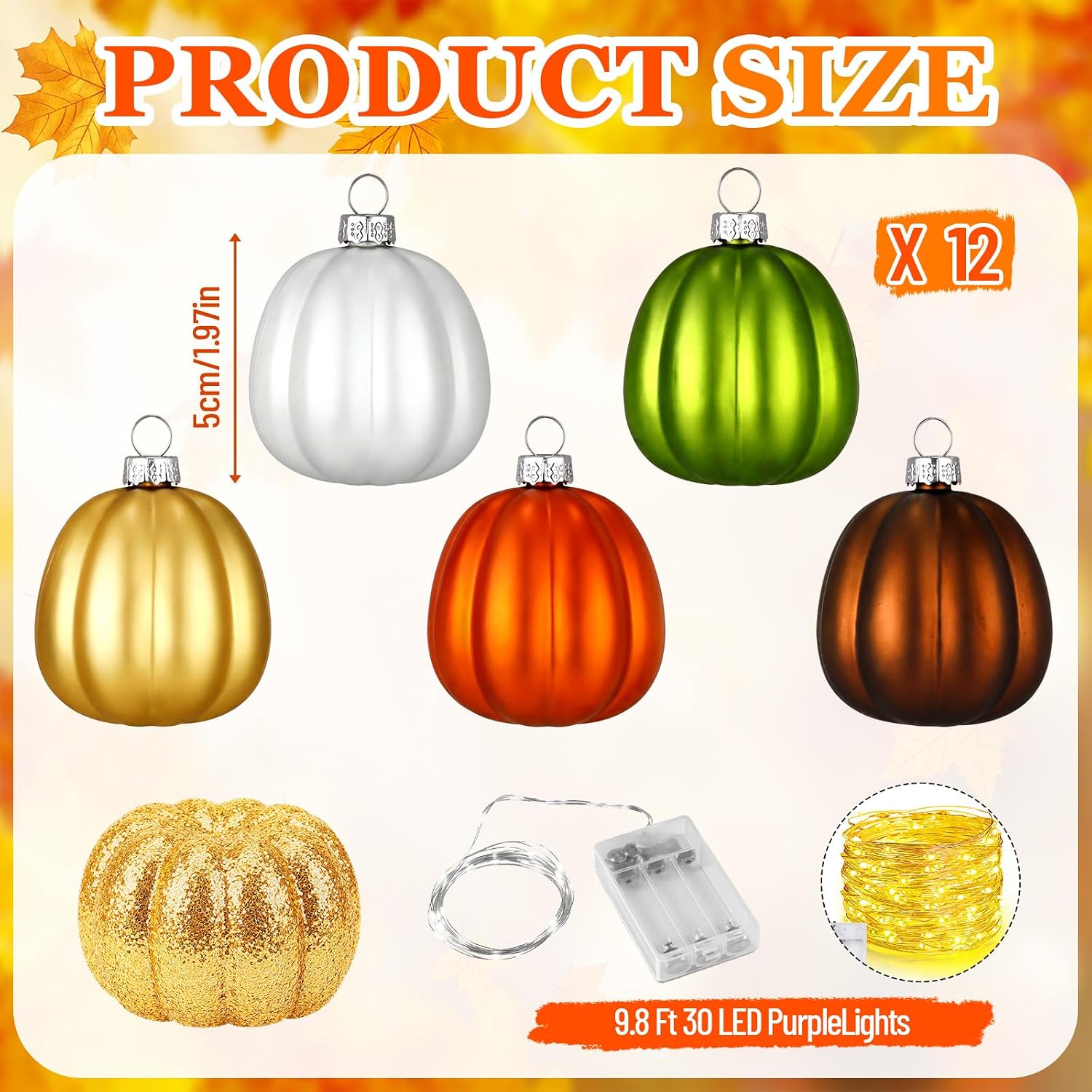 15 Pcs Fall Tree Decor, 5ft Lighted Pop up Tinsel Tree with Maples Pumpkins image 2