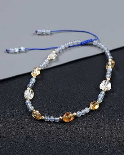 Miniatura 6 de Jewever Tobilleras con cristales de piedra lunacitrino, pulseras tobilleras de cristal de chakras para mujer, traen riqueza, piedras de Reiki de la