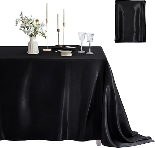 Paquete de 1 mantel rectangular resistente a las manchas, sin arrugas, suave y sedoso, mantel de comedor de satén para comedor, uso en interiores y