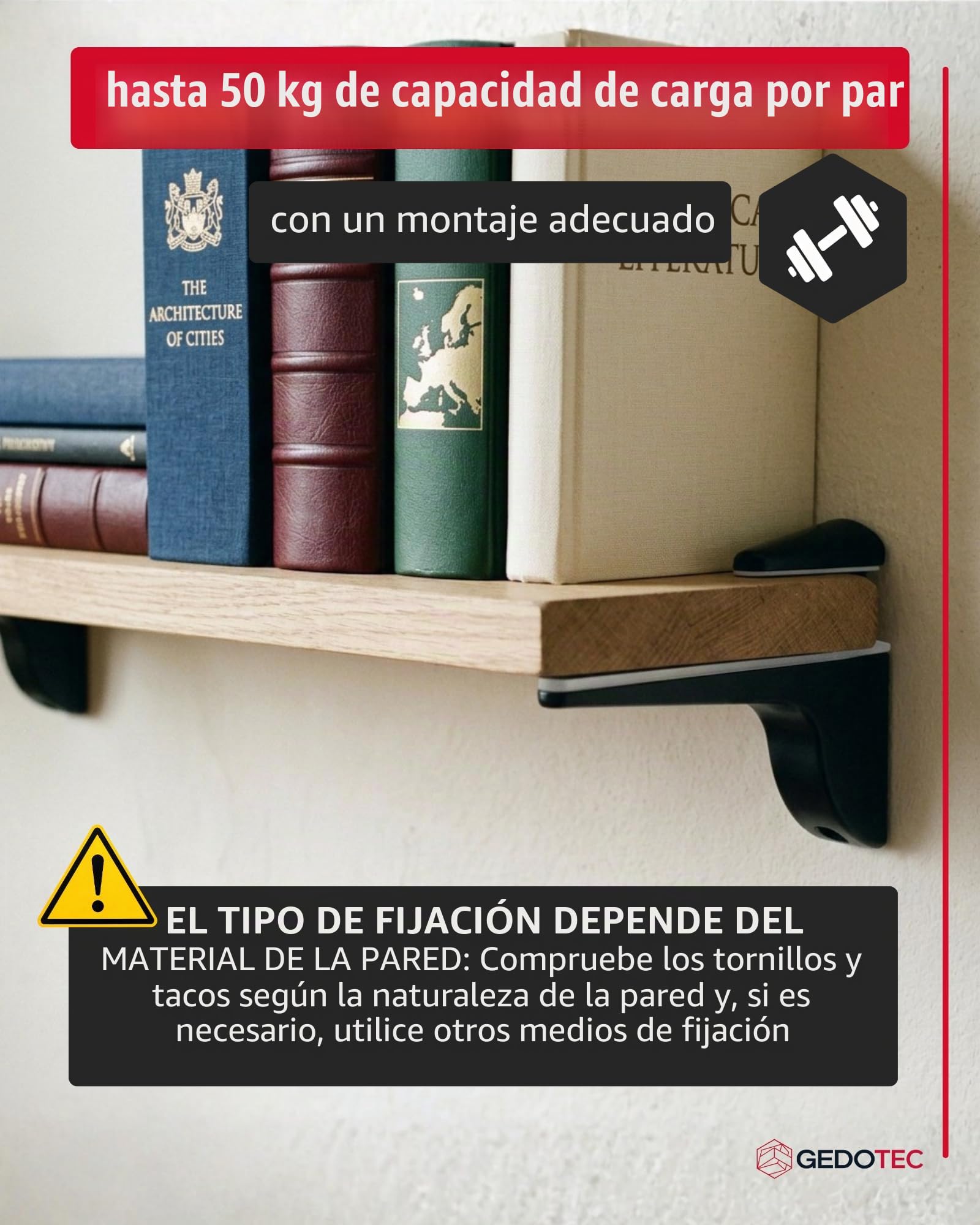 Gedotec Design Soporte de estante de vidrio - Plata mate | 2 piezas - soporte de estante de carga pesada | PINOCCHIO | estante de pared de metal | soporte de estante hasta 50 kg | soporte de estante