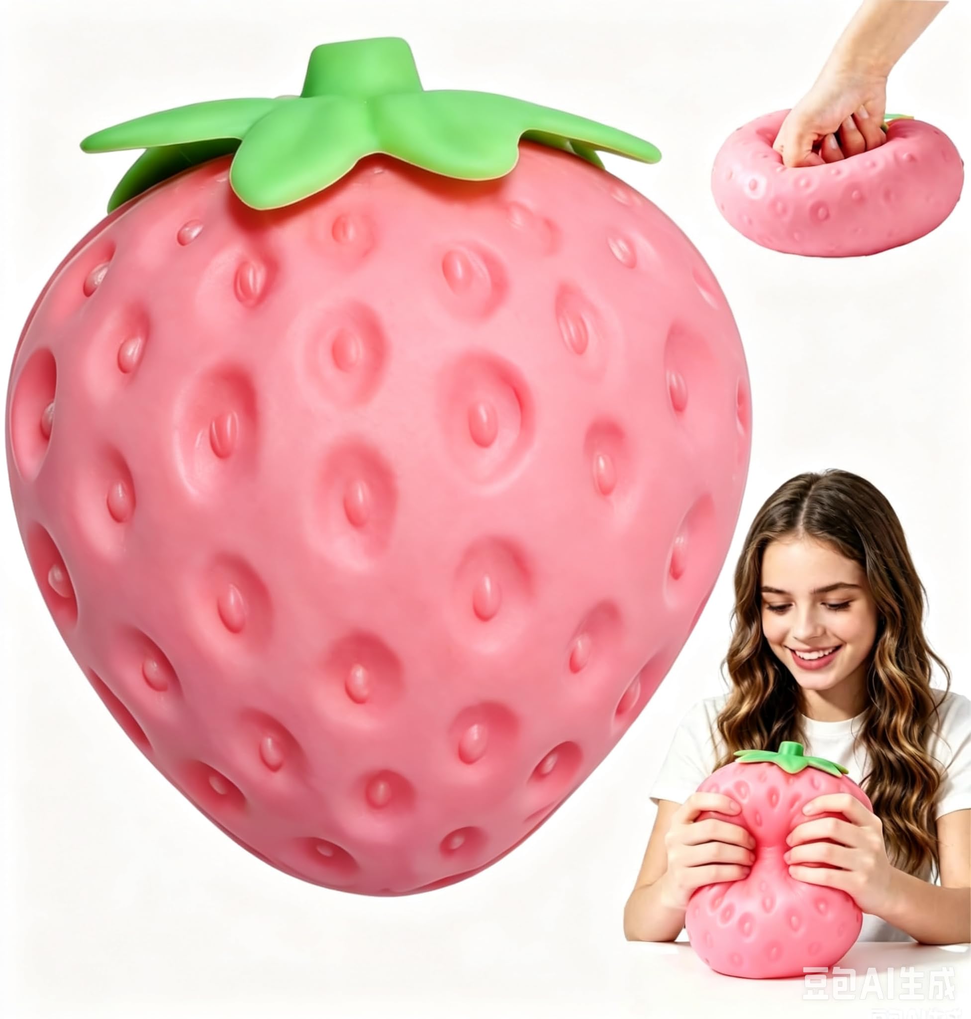 Squishy Toys, 13Cm Stretchy Brain Squishy Toys Stress Relief Toys, Cute Sensory Fidget Stress Balls For Adults Stress & Anxiety Relief, Party Favors & Birthday Gifts (Strawberry, 1 Pcs)