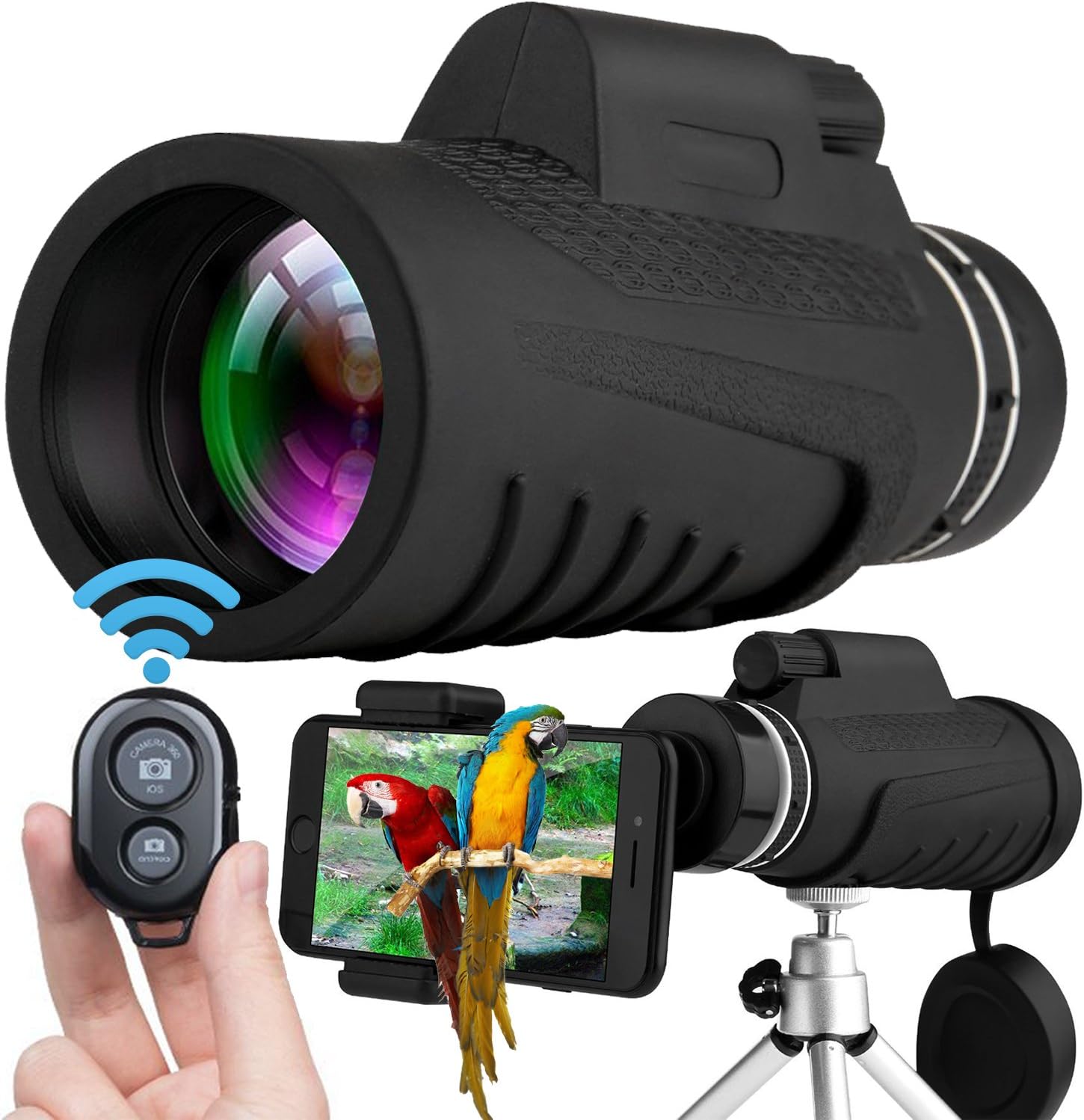 Monocular Telescope,40x60 High Powered Prism Scope Waterproof Monoculars with Quick Phone Mount Adapter and Tripod,Fogproof Optics FMC BAK4 Prisms, Single Hand Focus for Outdoor Bird Watching Hunting