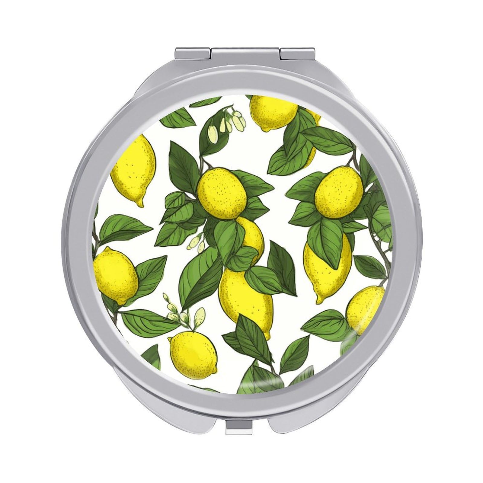JTREHY Yellow Fresh Lemons Makeup Mirror Silver Mirror Surface Folding Makeups Mirrors Lightweight Durable Looking Glass for Suitable Traveling Handbag and Purses