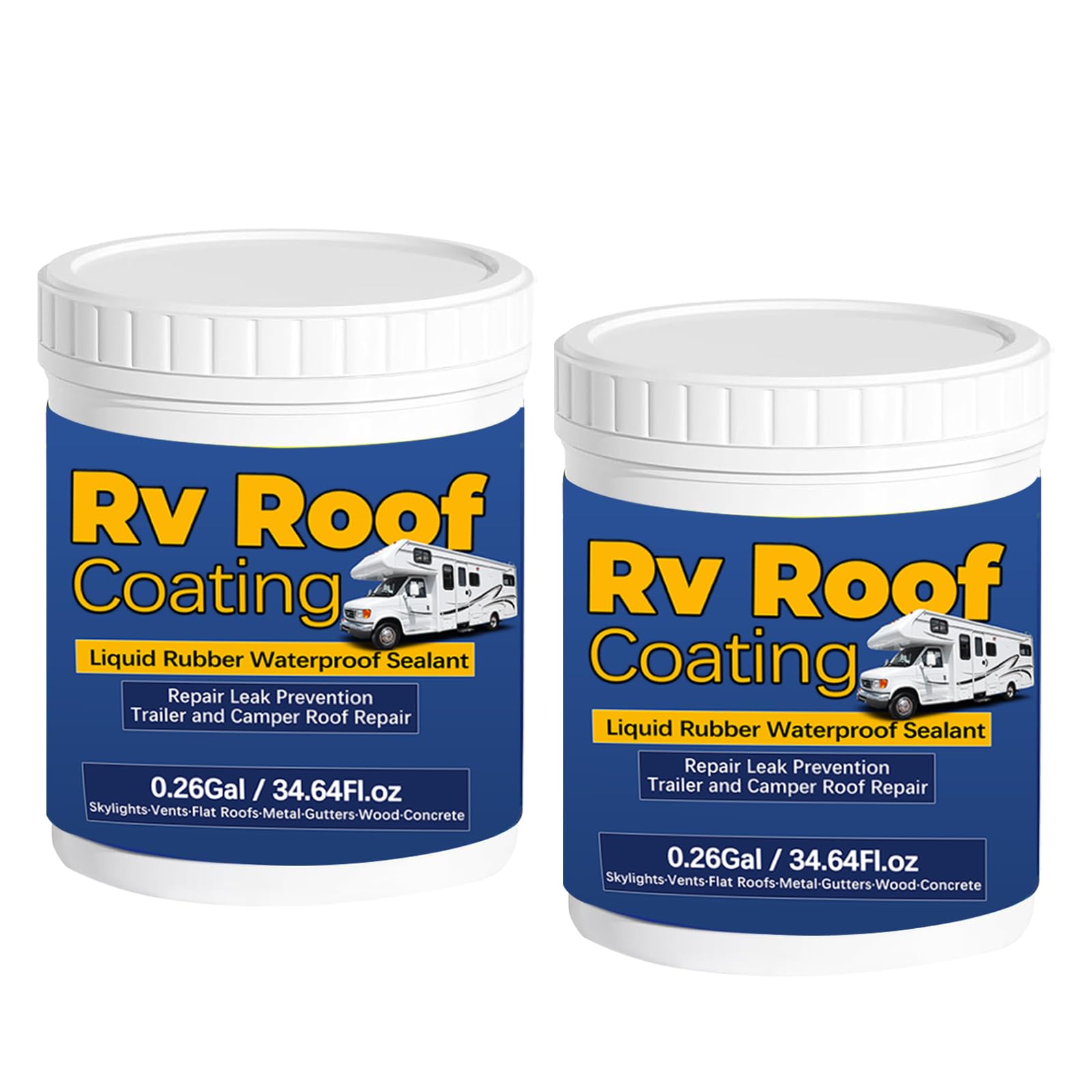 0.52Gal/69.28Fl.oz Blanco Sellador Impermeable Goma Líquida Rv Revestimiento de Techo Camper Reparación de Techo Solar Reflectante Cepillo de Madera Masilla Cuchillo Nitrilo Guantes Rodillo Drywall