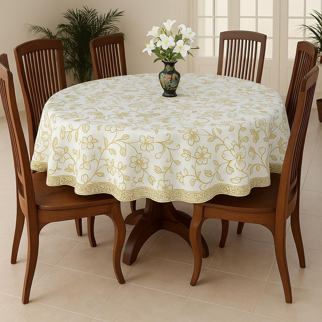 homerz premium round table cover, 60 inch diameter, waterproof and easy to clean, 2 years brand guarantee (white gold)