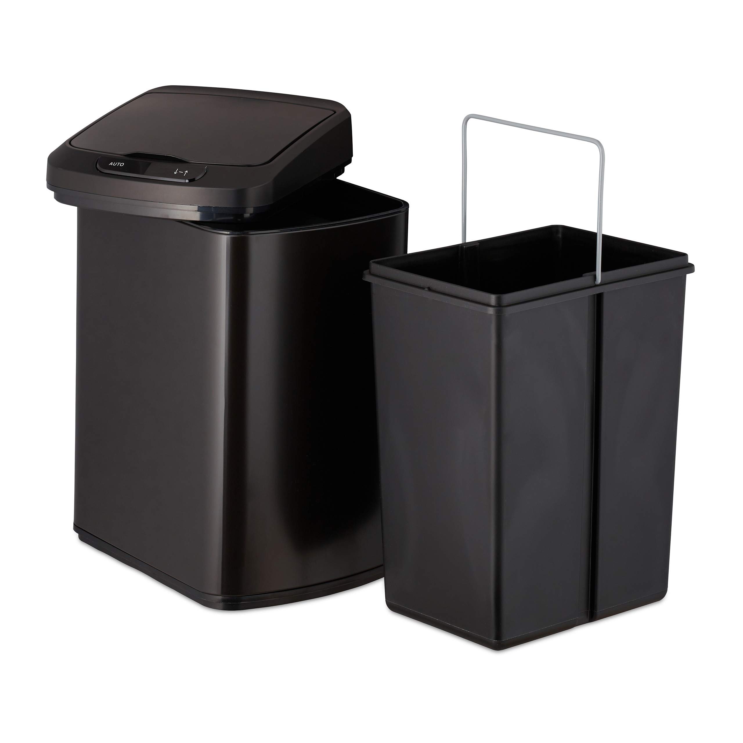 Relaxdays Cubo de Basura, Sensor de Apertura, Contenedor Rectangular, para baño & Cocina, 12 L, 1 Ud., Negro