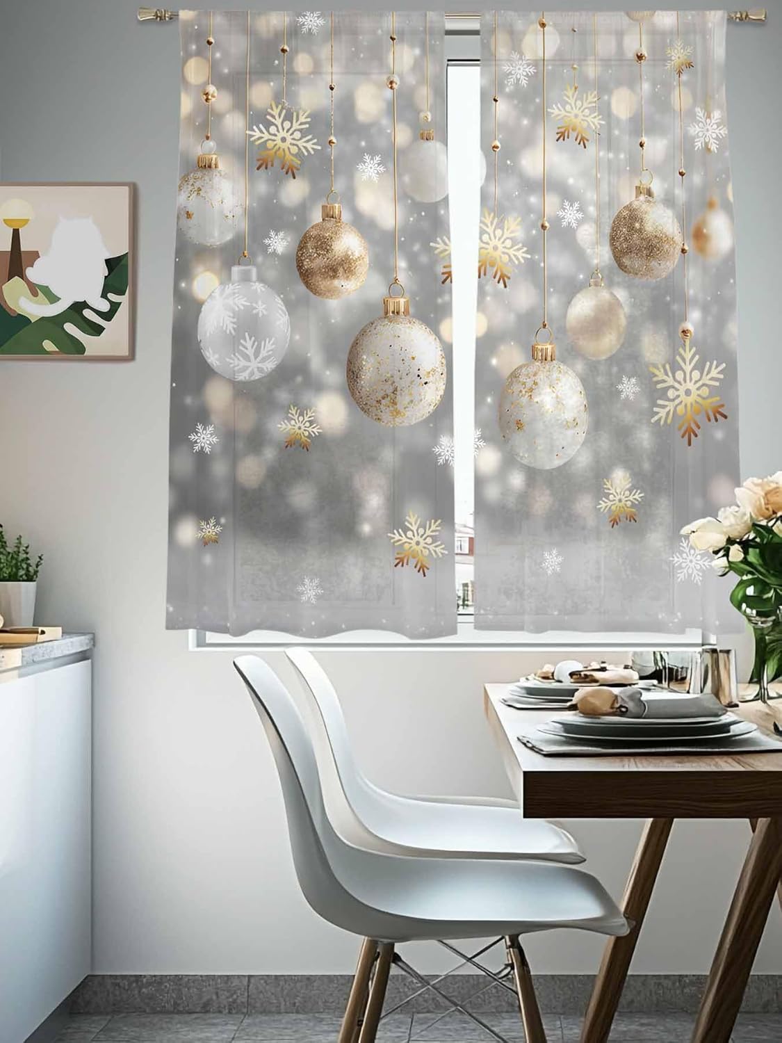 カーテン 04 Dexnympq]レースカーテン 2枚組 カーテン 出窓用 クリスマス 雪