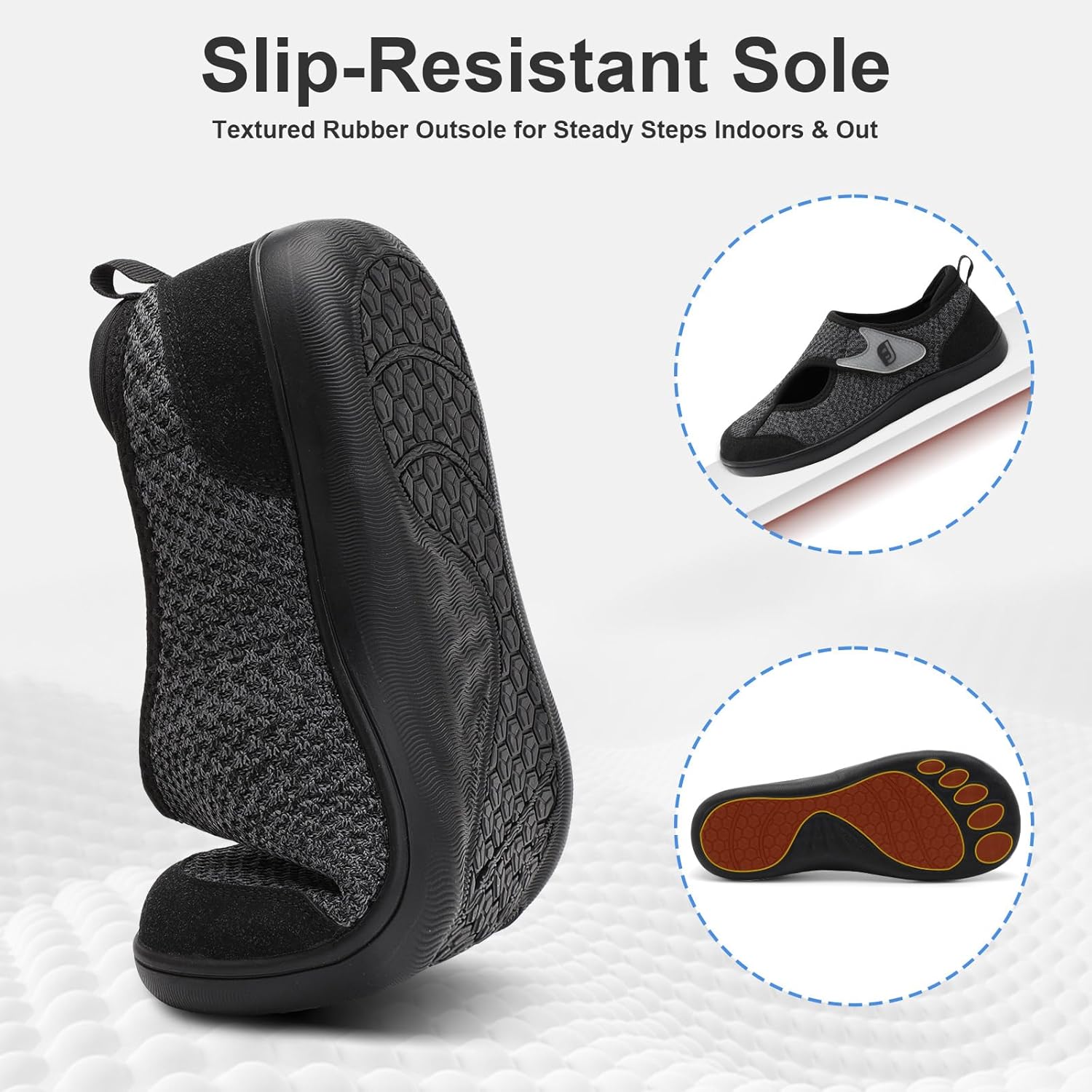 JOINFREE Mens Diabetic Walking Shoes Wide Toe Box, Adjustable Zero Drop Non Slip Sneakers, Breathable Knit Casual Shoes for Swollen Feet, Edema, Sensitive Feet, Elderly, Arthritis - Image 6