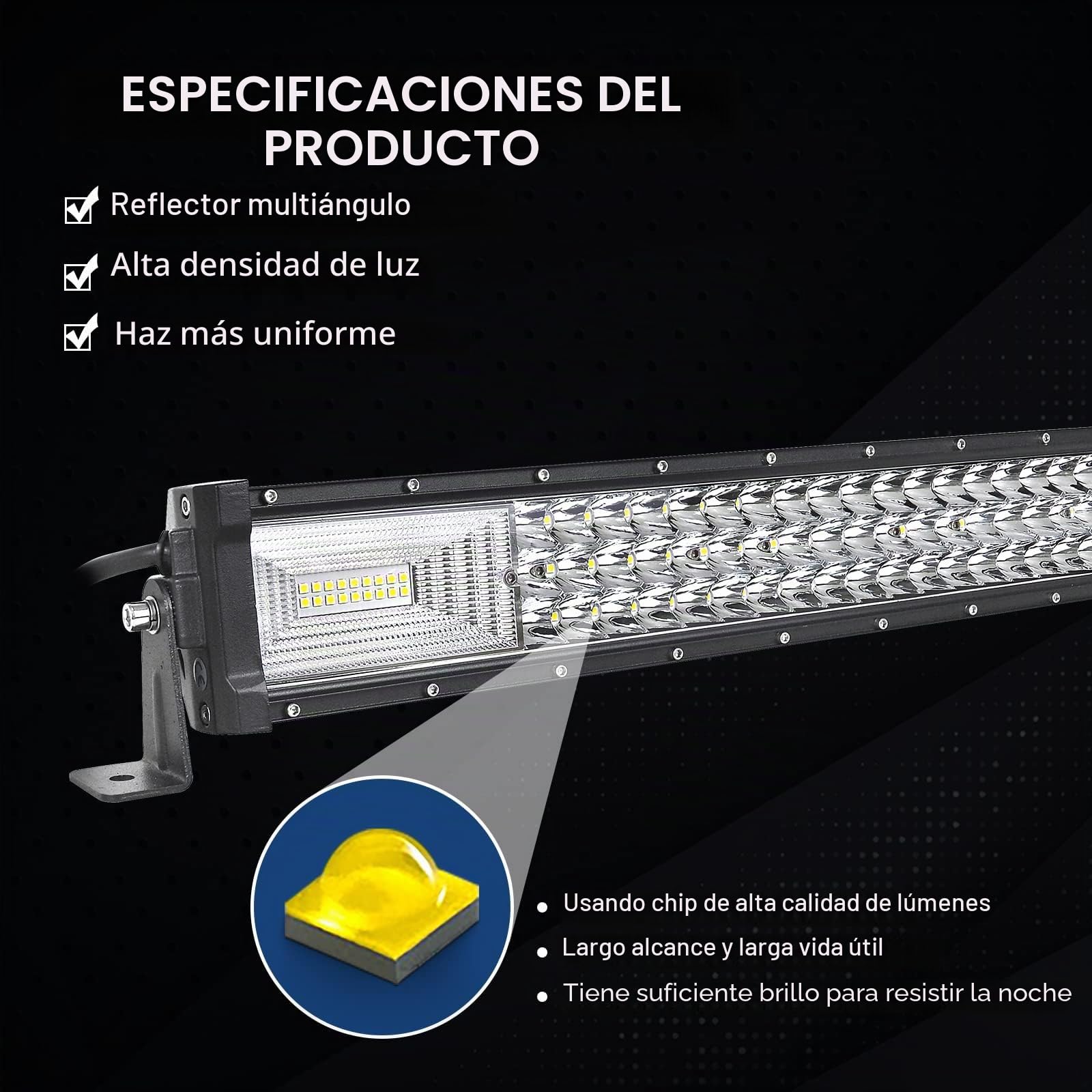 Willpower Barra Led 4x4 42 Pulgadas 540w Barras Led Coche Curvas 7D IP67 Impermeable Tri-fila Faro Led Focos Led 12v 24v 6000k Barras de Luz Led para Tractor SUV ATV UTV Off-road Con Mazo de Cables