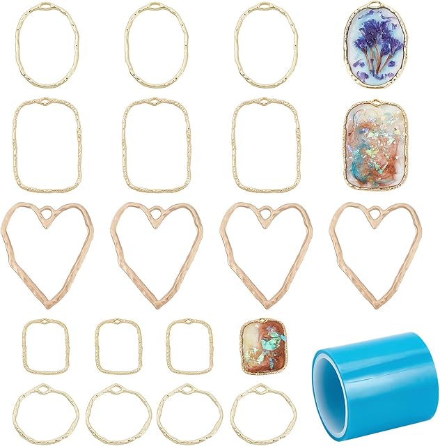 OLYCRAFT 30Pcs Open Back Bezel Charms Alloy Open Back Bezel Pendants Mixed Shape Resin Pressed Flower Jewelry Frames for UV Resin Necklaces Earrings Making DIY Crafts Supplies