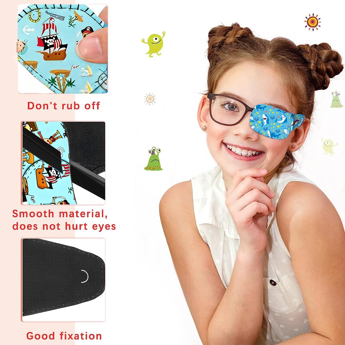 10 Pezzi Occhielli Riutilizzabili per Bambini, Occlusori per Occhiali per Trattamento di Occhio Pigro, Amblyopia e Strabismo per Occhio Sinistro e Destro (Cartoni Colorati)