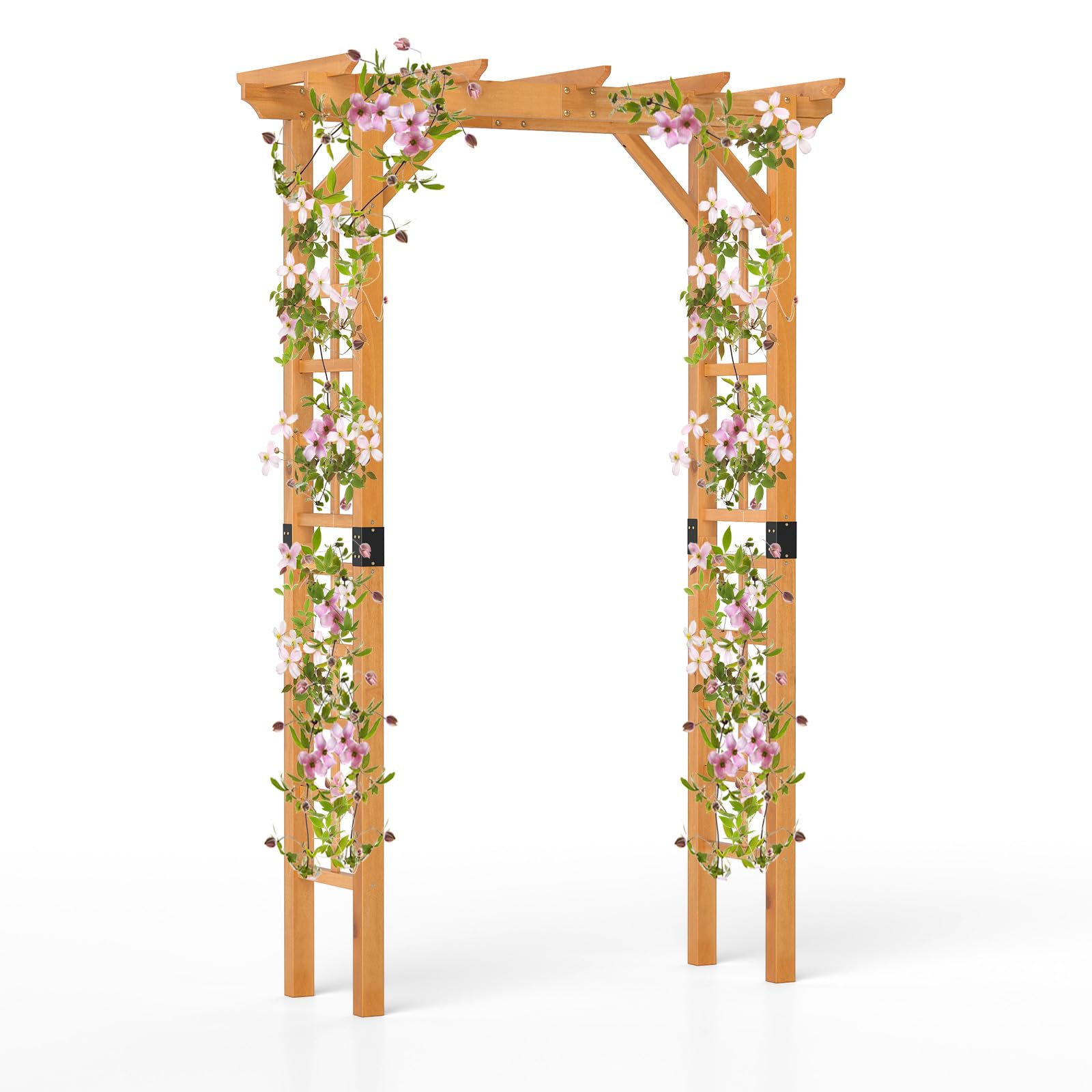 COSTWAY Arche de Jardin en Bois pour Plantes Grimpantes, Arceau à Rosiers en Treillis Extérieur 140x60x215CM, Support de Toile de Fond Plat, Décoration Mariage Fête et Cérémonie