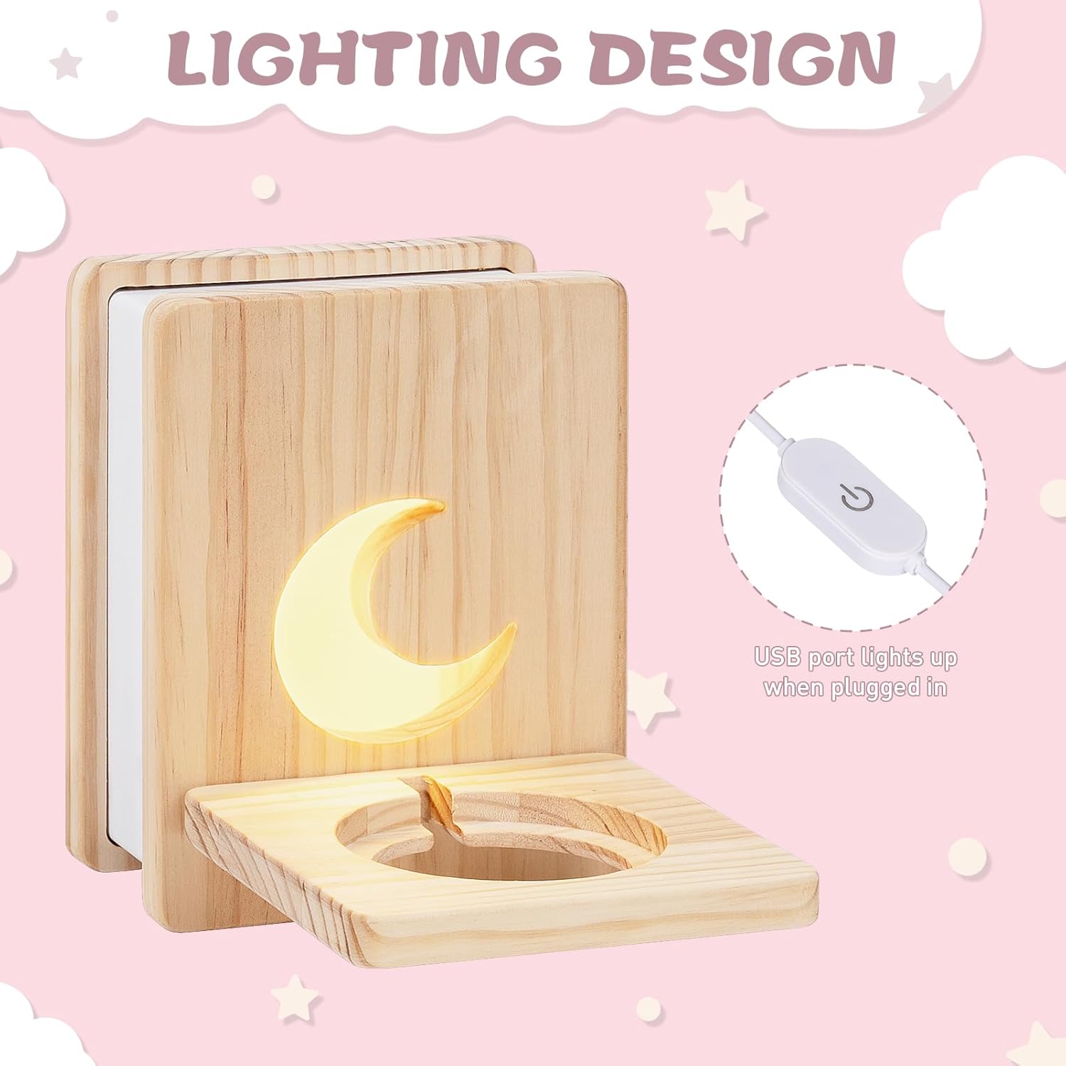 Tonie Shelf Magnetic with Light| Wooden Tonie Figure Organizer for Kids Room| Tonie Magnetic Display Shelf for Tonies Box Holder|Tonie Box Shelves Compatible Charging Station