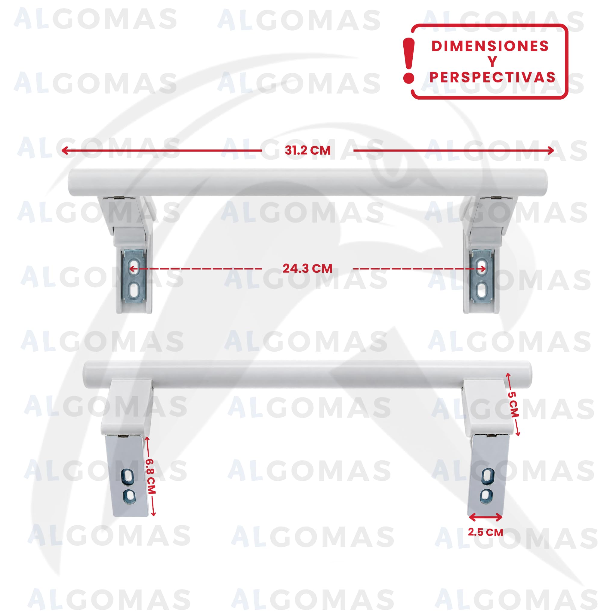 ALGOMAS Pack 2 Tiradores Puerta Frigorífico Compatibles con Liebherr | 7430670 7432602 7430134 9097210 743067000 743260200 743013400 | Manillas de Repuesto 31,2 cm | Distancia entre Anclajes 24,3 cm · imagen 3