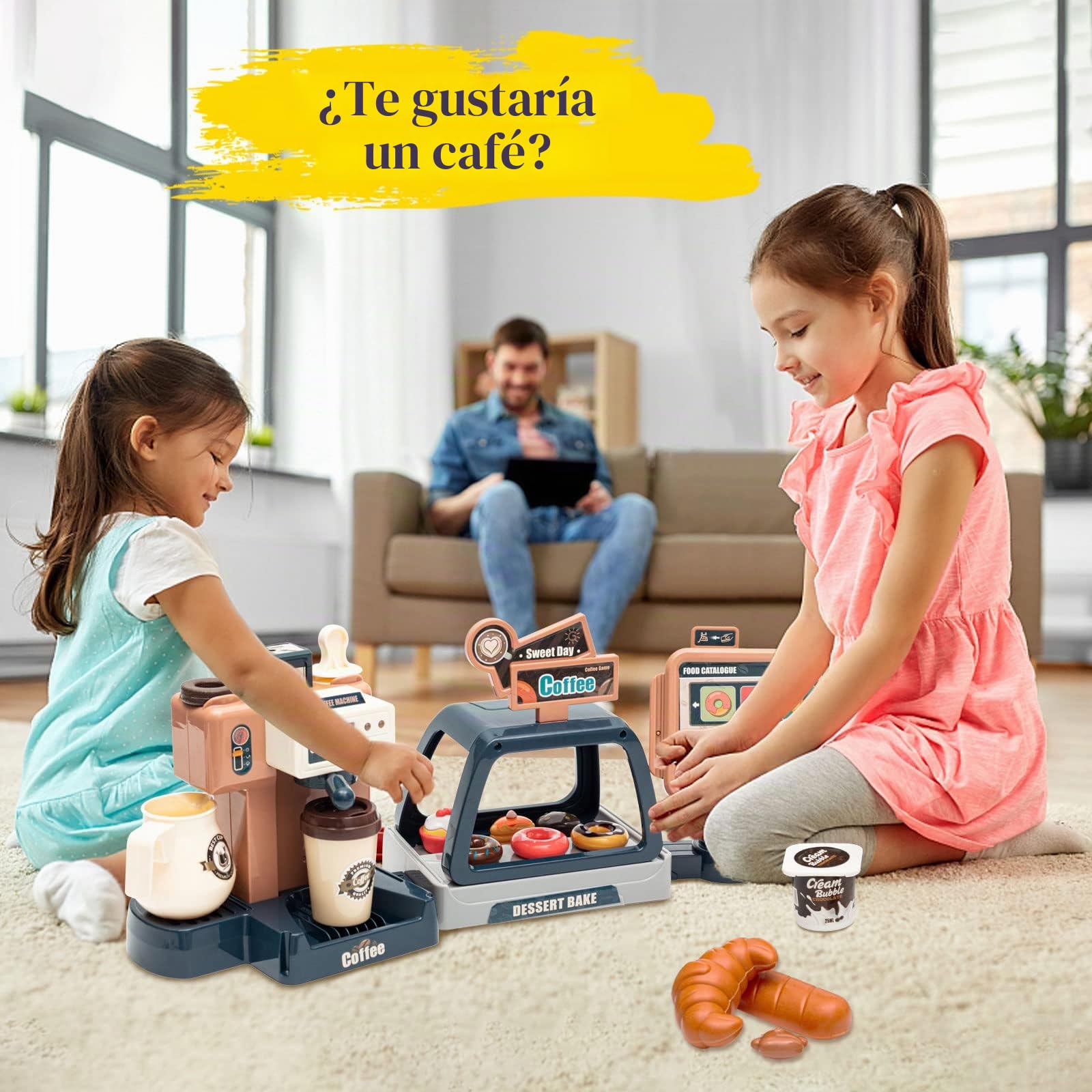 Juguetes de Café para Niños, Juguetes de rol con cafetera y rosquillas Falsas, Juego de café niños, Juguete de Cocina