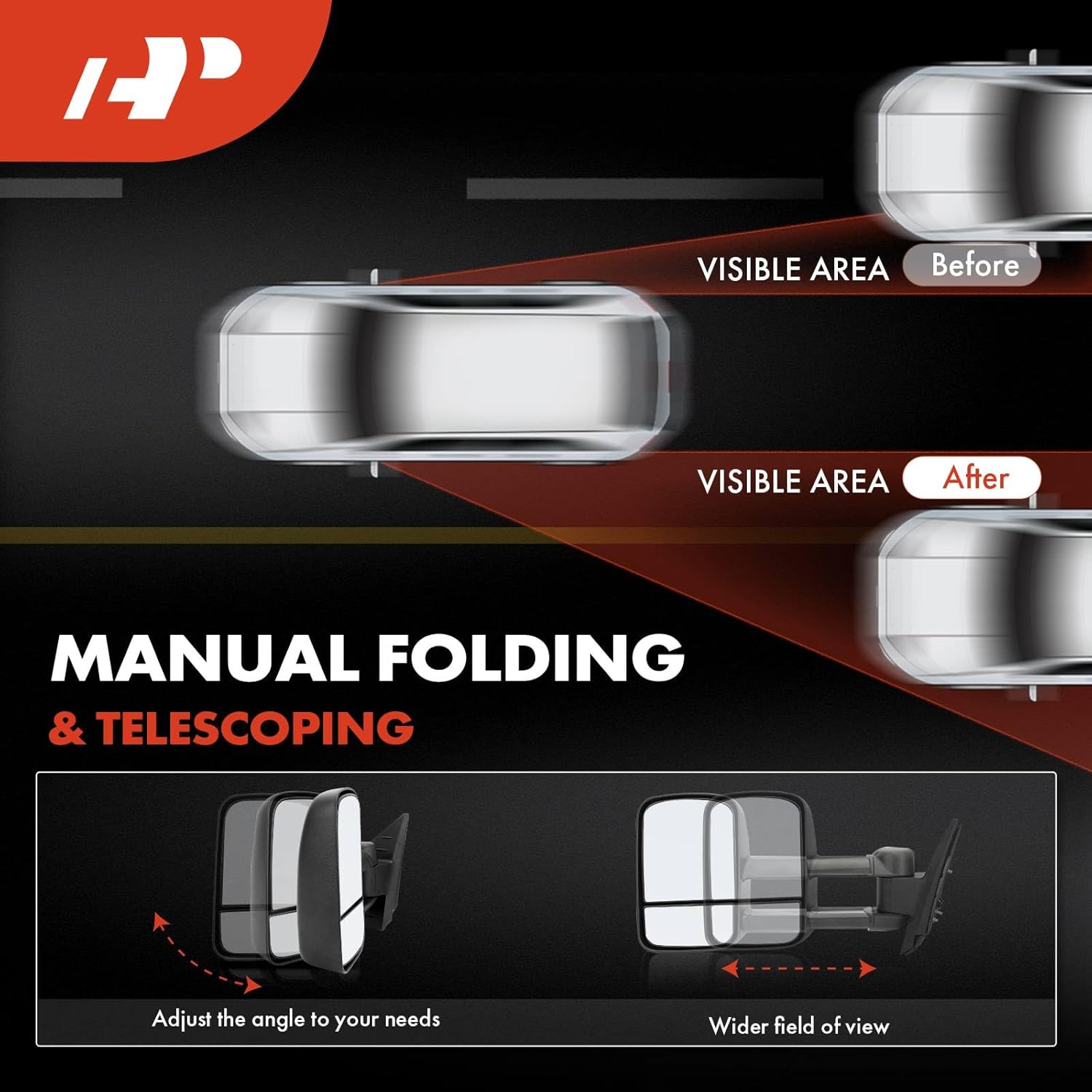 A-Premium Towing Mirrors - Compatible with Chevrolet Silverado 1500 2500 HD 3500 HD, Tahoe, Suburban 1500 2500, Avalanche & GMC Sierra 2500 HD, Yukon - Manual Folding Telescoping Black - Pair Set