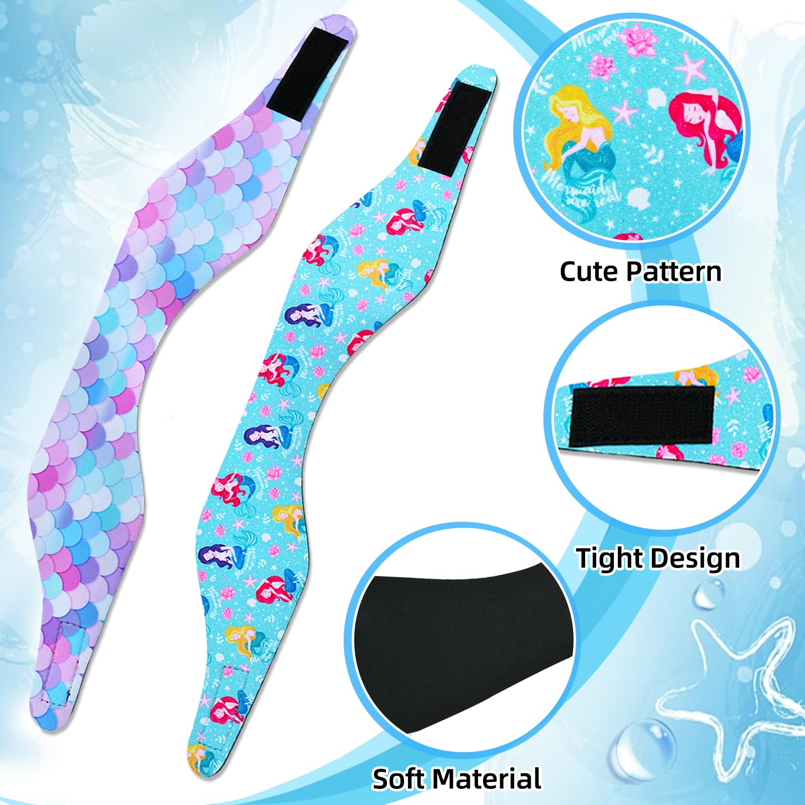 Diadema de Natación Impermeable Ajustable para Niños 2 PCS - Cinta para Nadar Surfear Ducharse